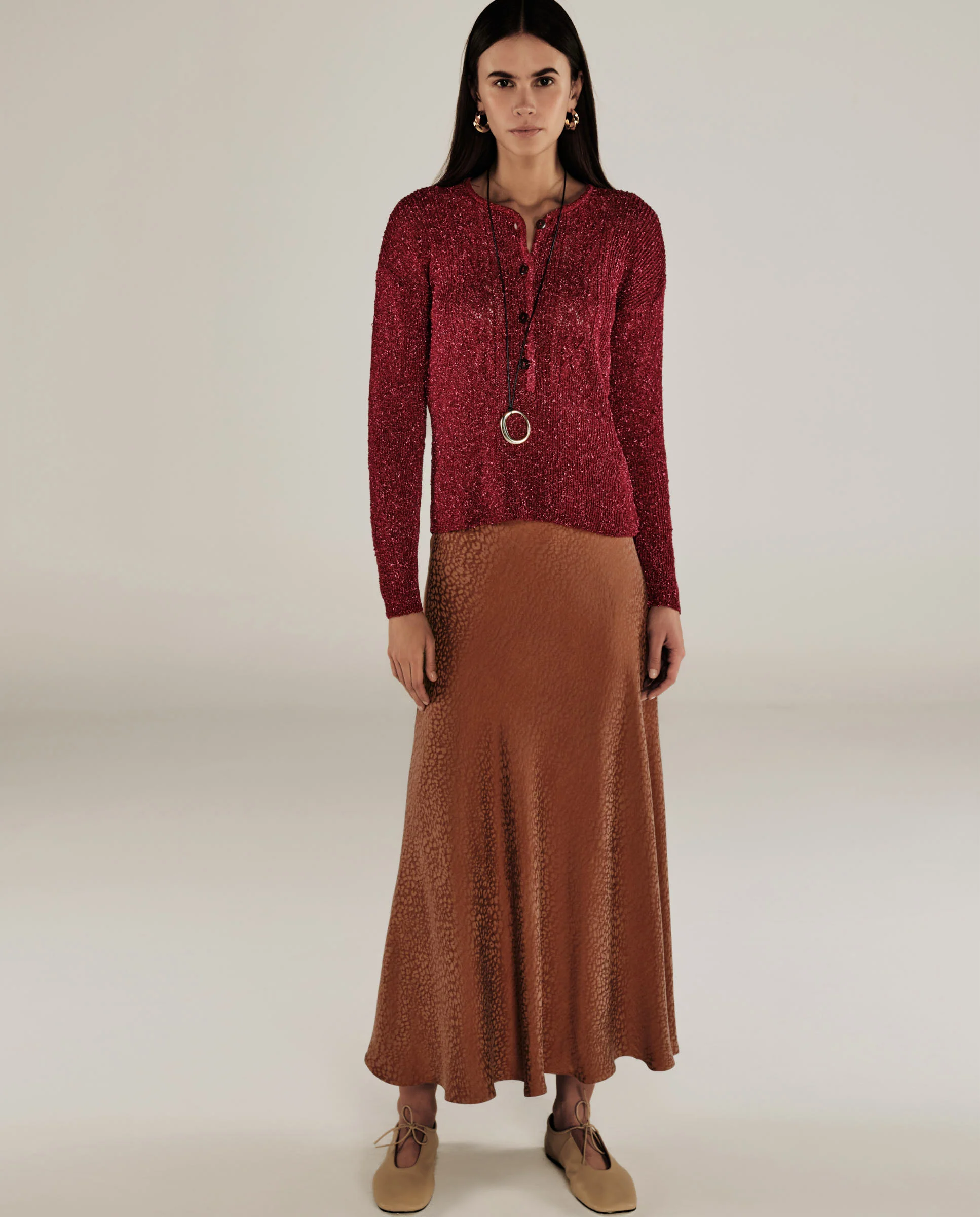 CLIVIA | Strawberry Red Sparkle Button Sweater - Image 2