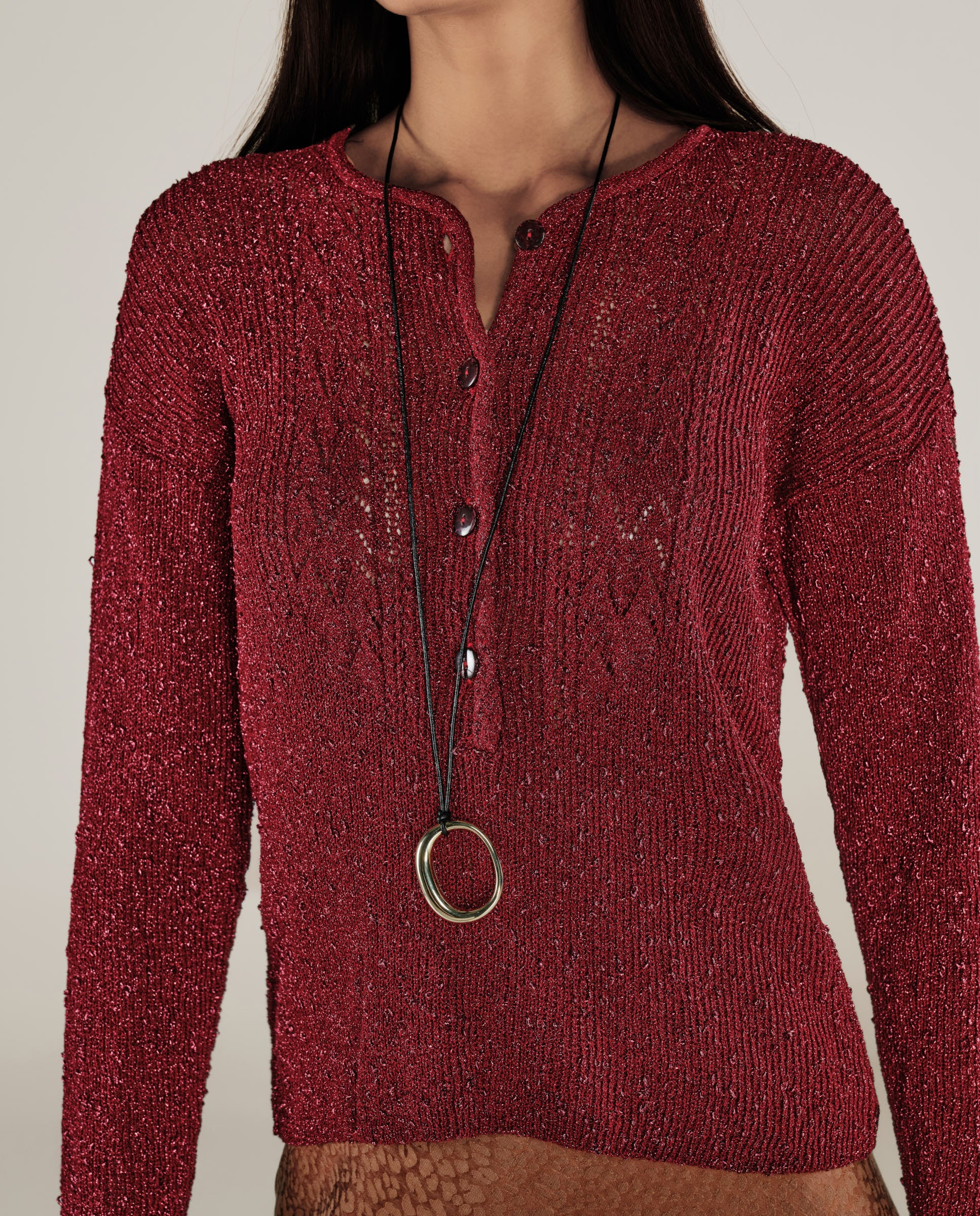 CLIVIA | Strawberry Red Sparkle Button Sweater - Image 3
