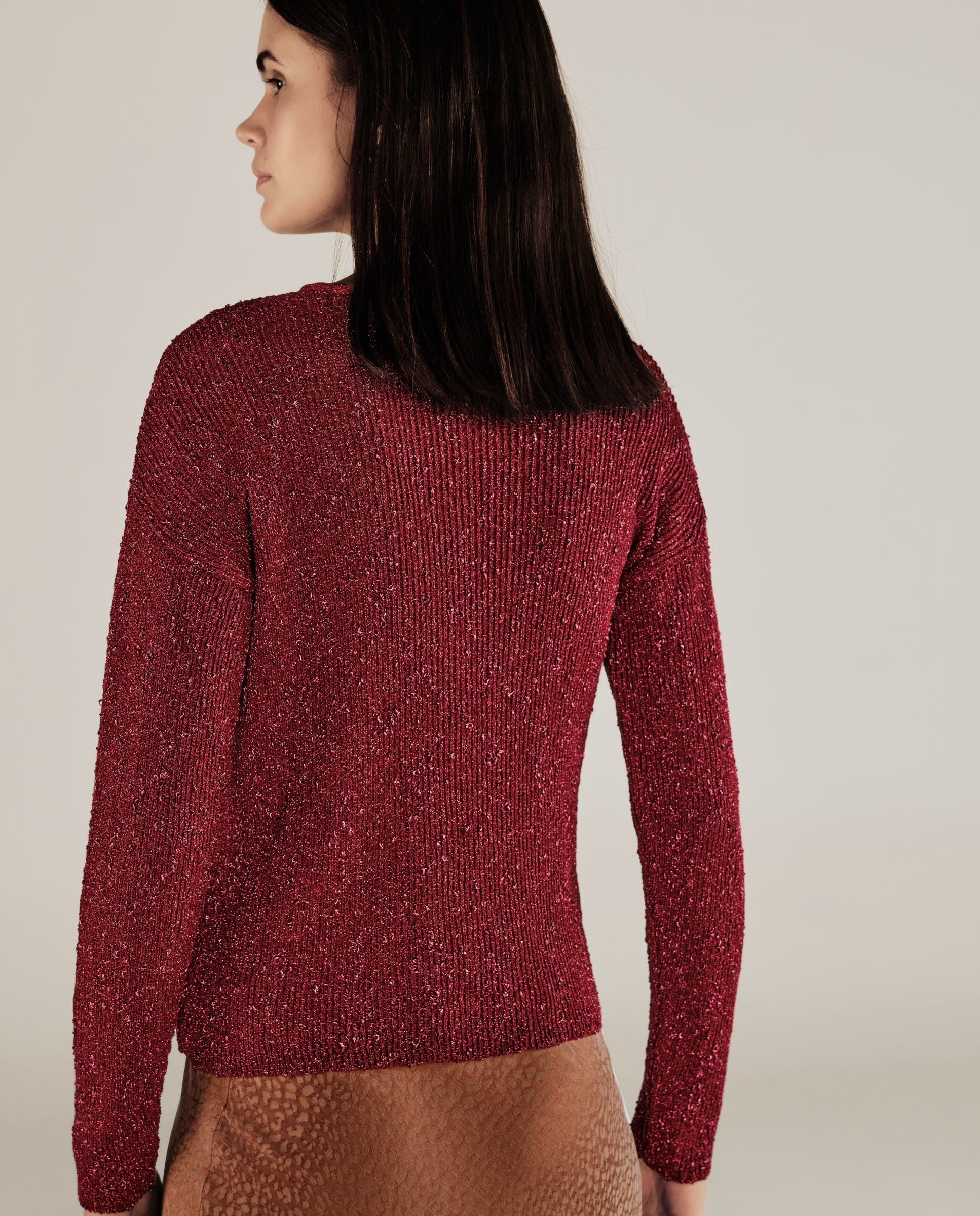 CLIVIA | Strawberry Red Sparkle Button Sweater - Image 4