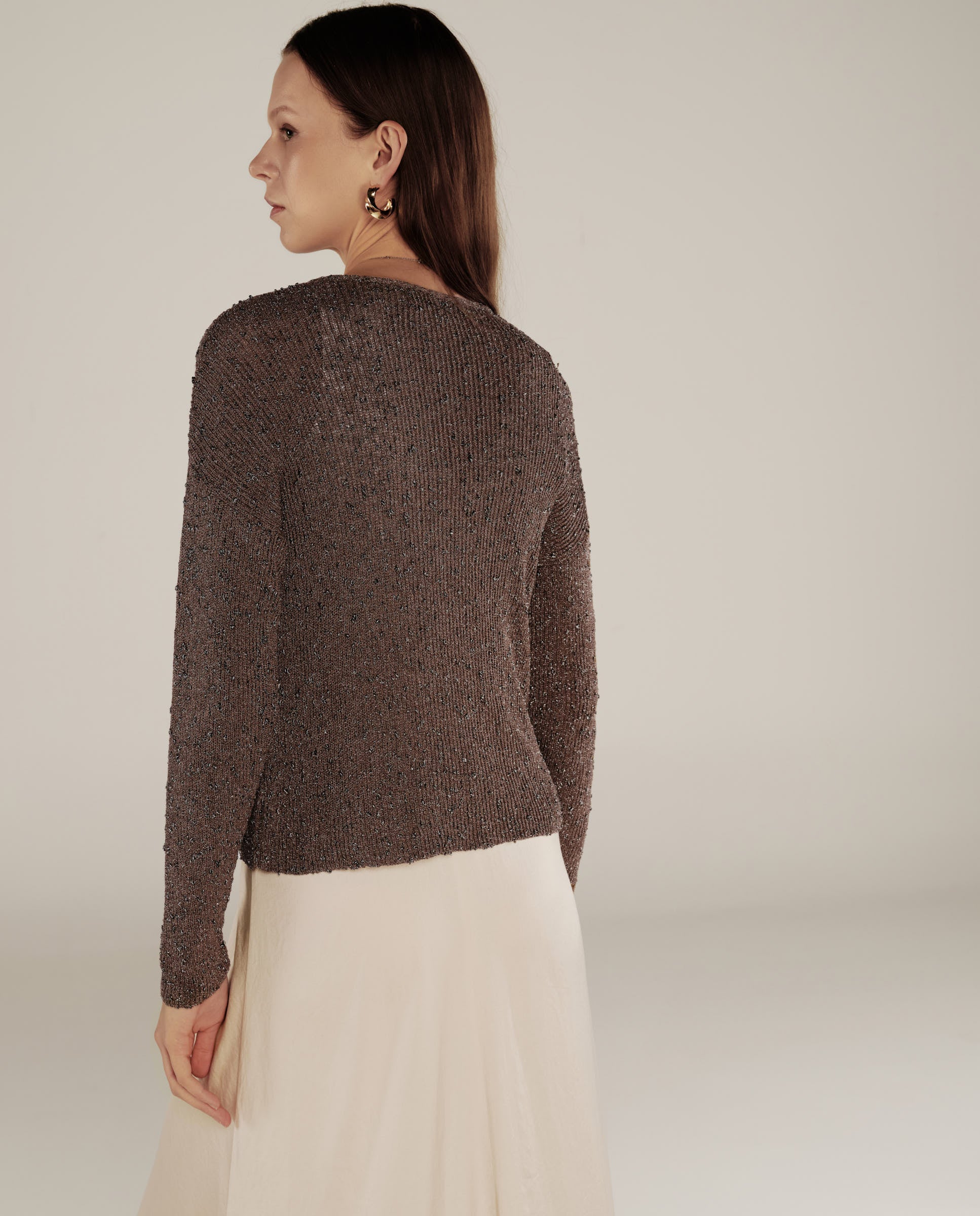 CLIVIA | Taupe Sparkle Button Sweater - Image 4