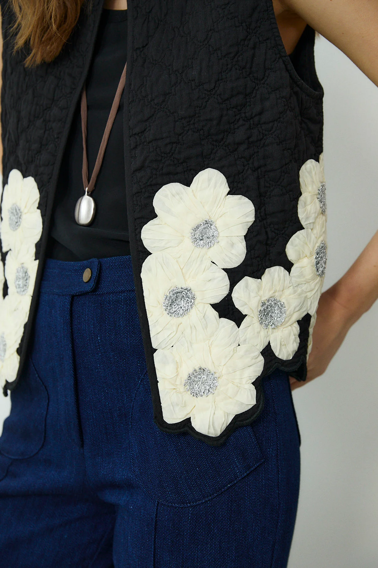 CRISTINA | Black Flower Cotton Vest - Image 3