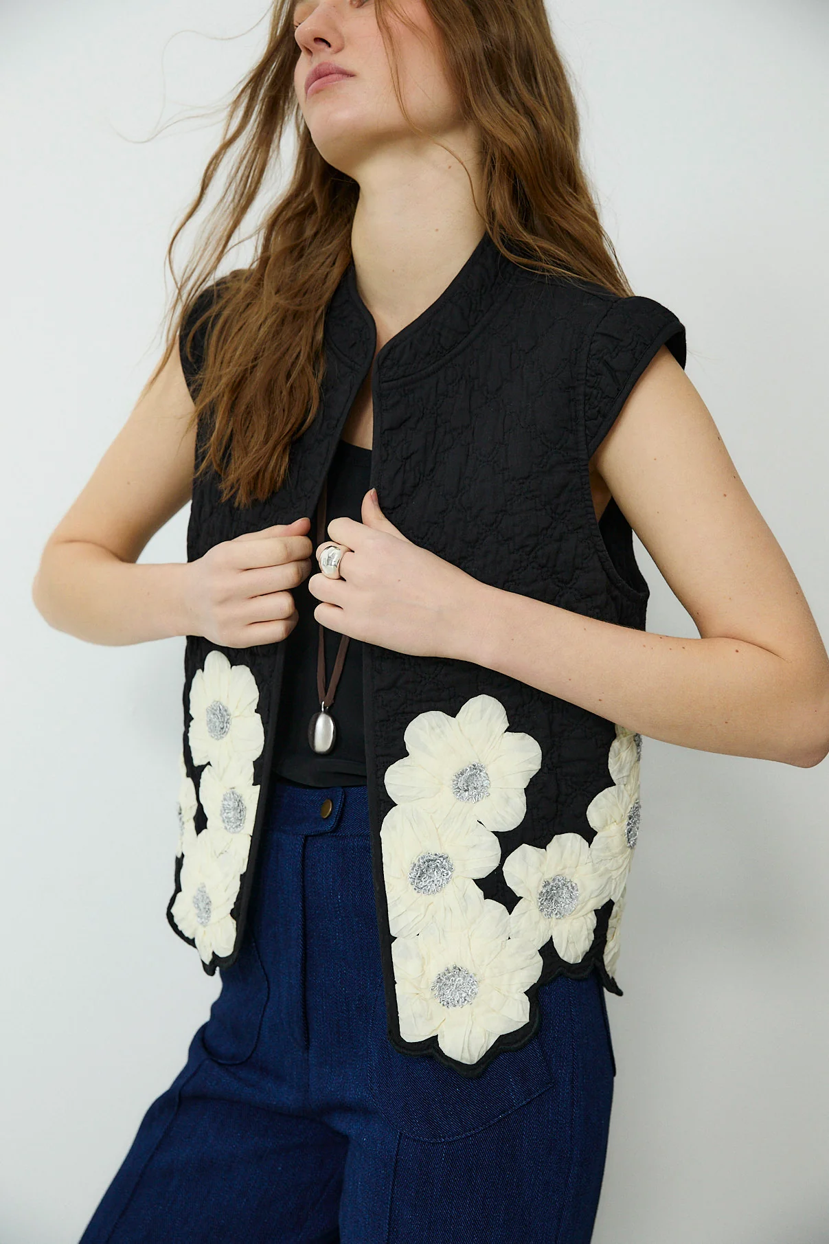 CRISTINA | Black Flower Cotton Vest - Image 4