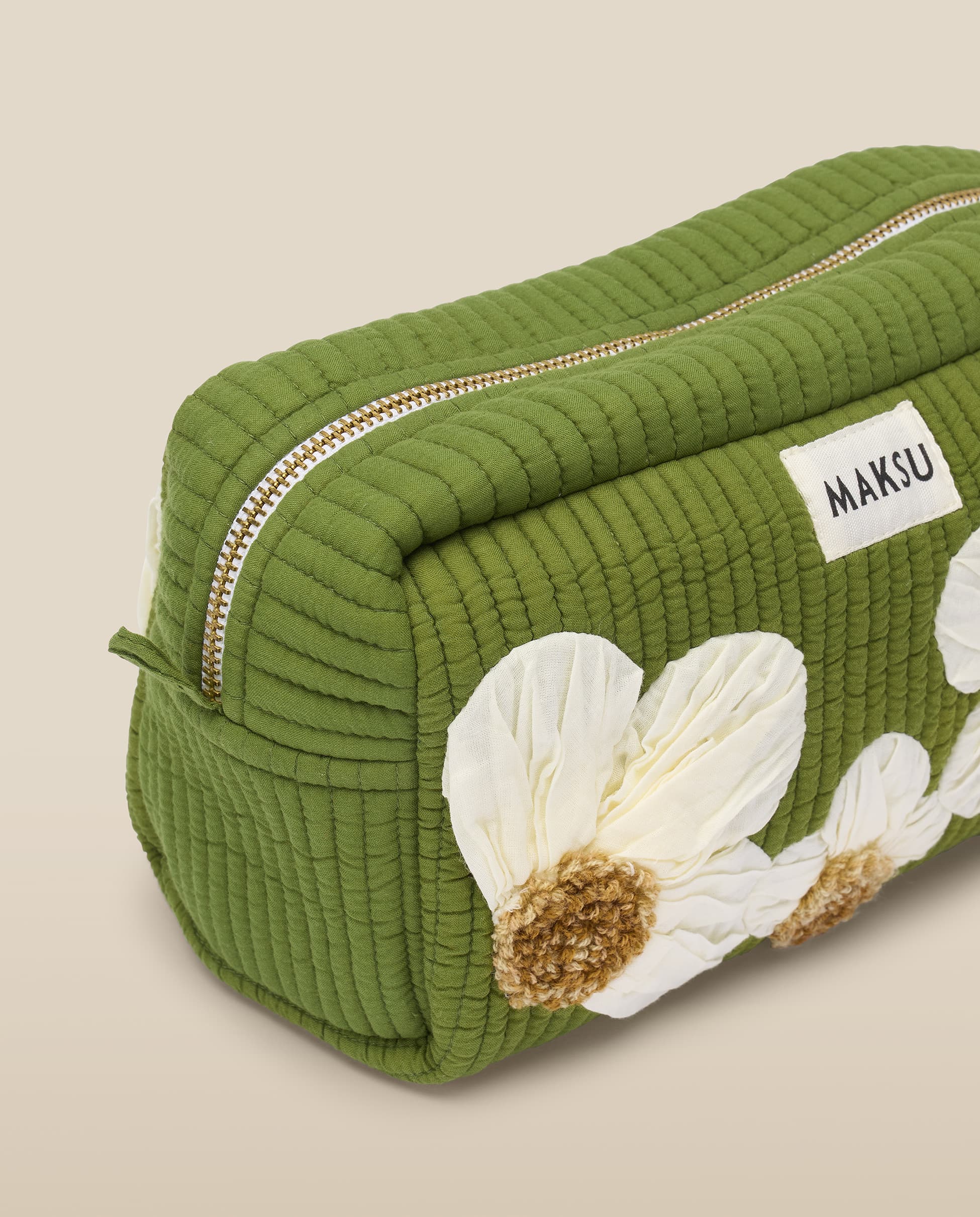 CRISTINA | Green Flower Cotton Makeup Bag - Image 3