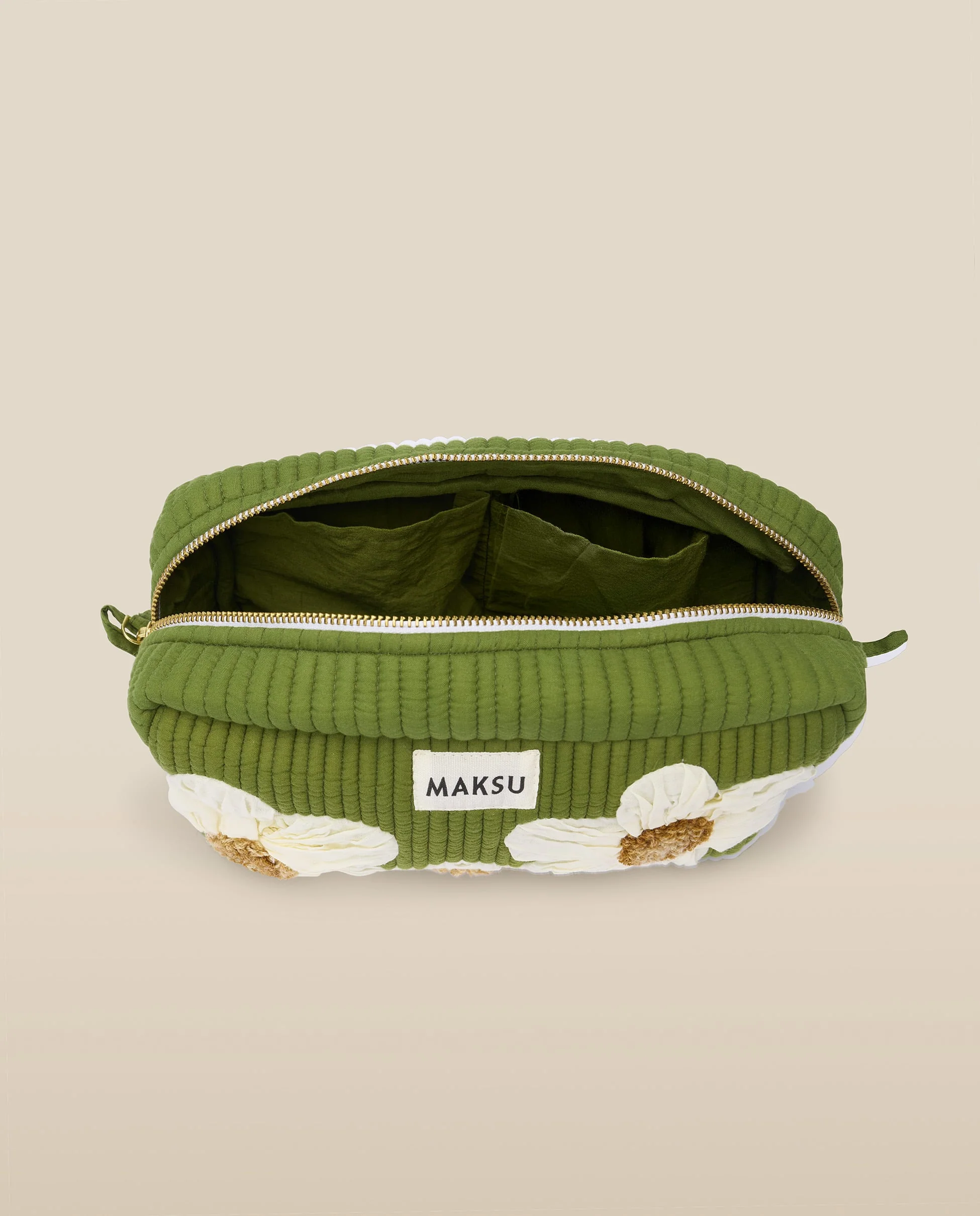 CRISTINA | Green Flower Cotton Makeup Bag - Image 5