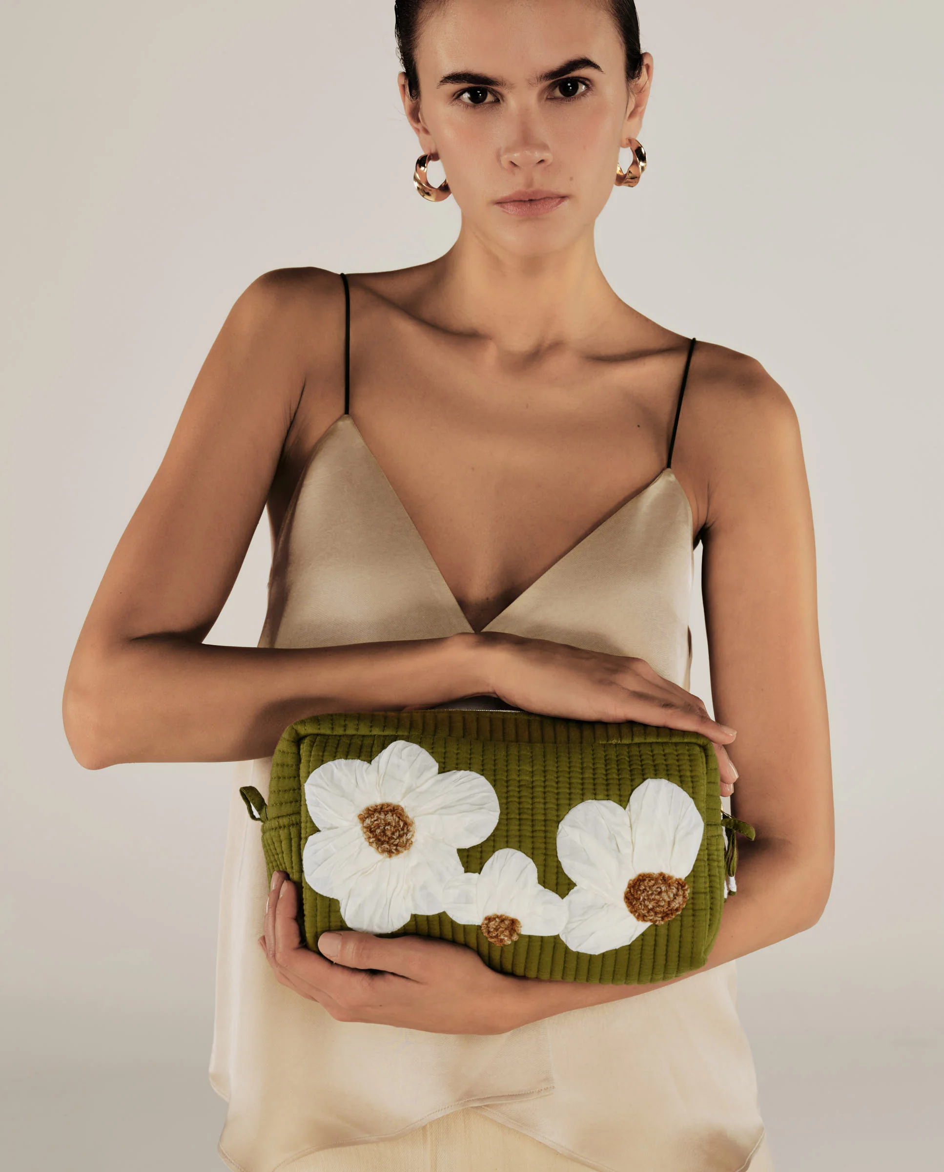 CRISTINA | Green Flower Cotton Makeup Bag - Image 7