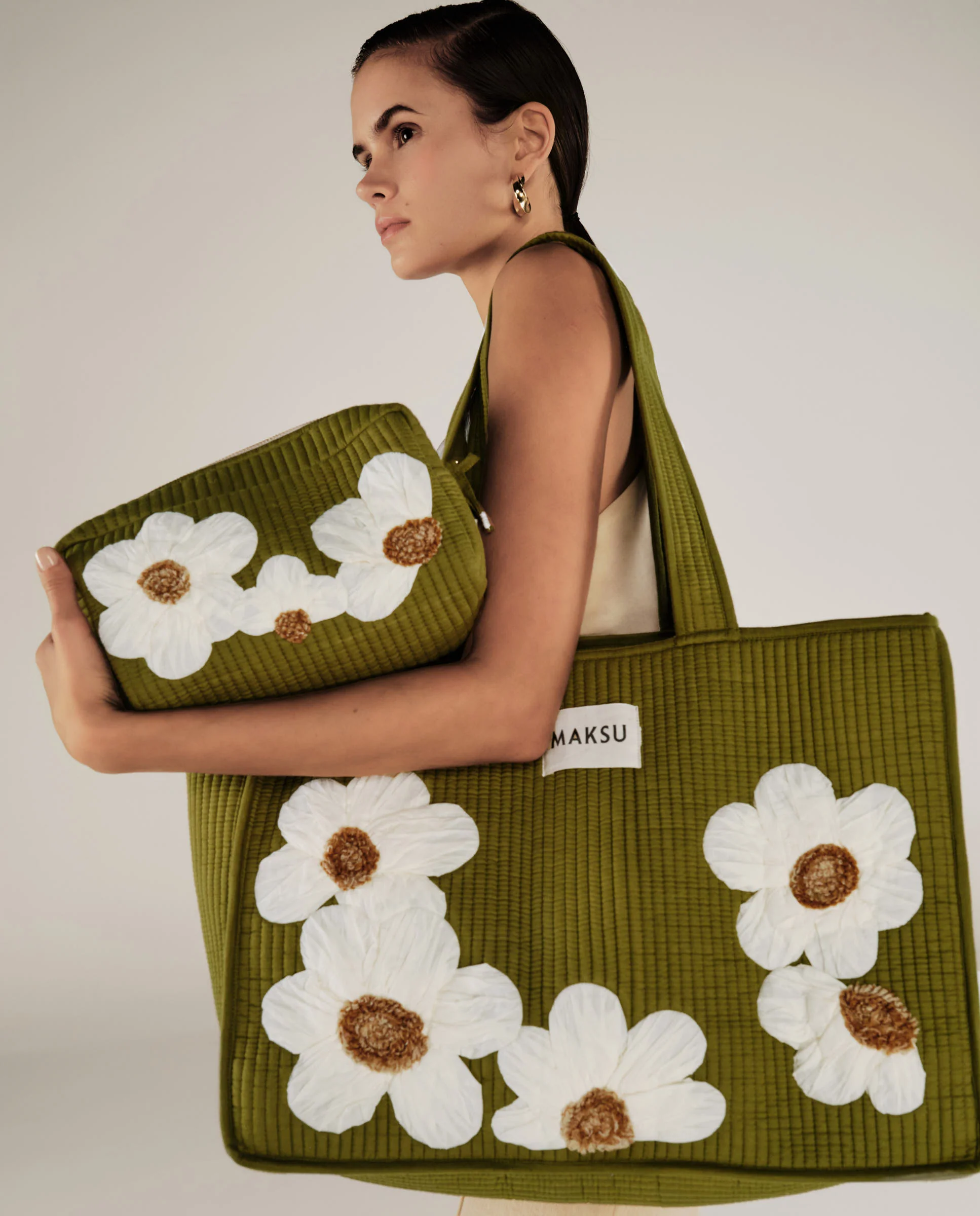 CRISTINA | Green Flower Cotton Makeup Bag - Image 8