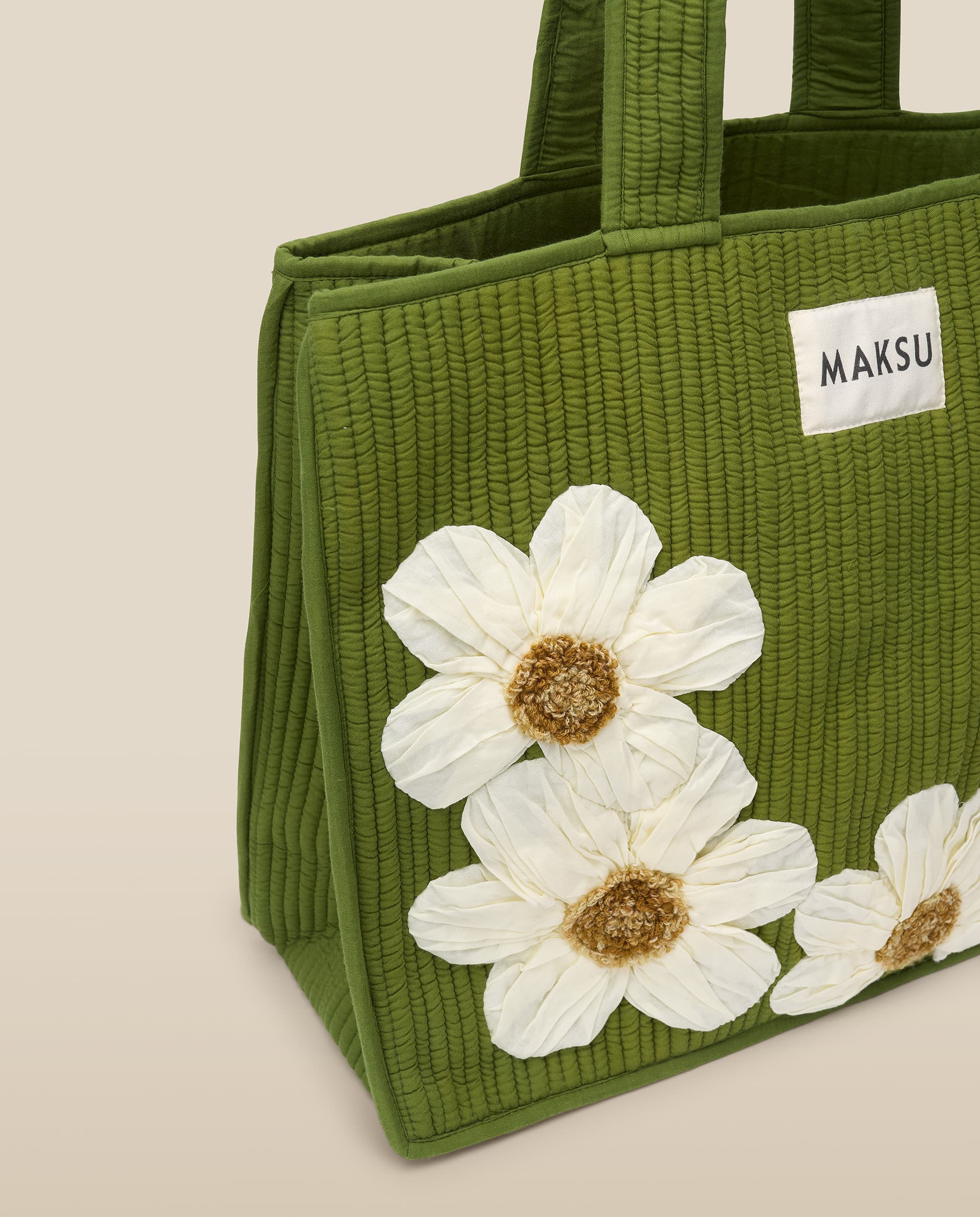 CRISTINA | Green Flower Cotton Tote Bag - Image 4