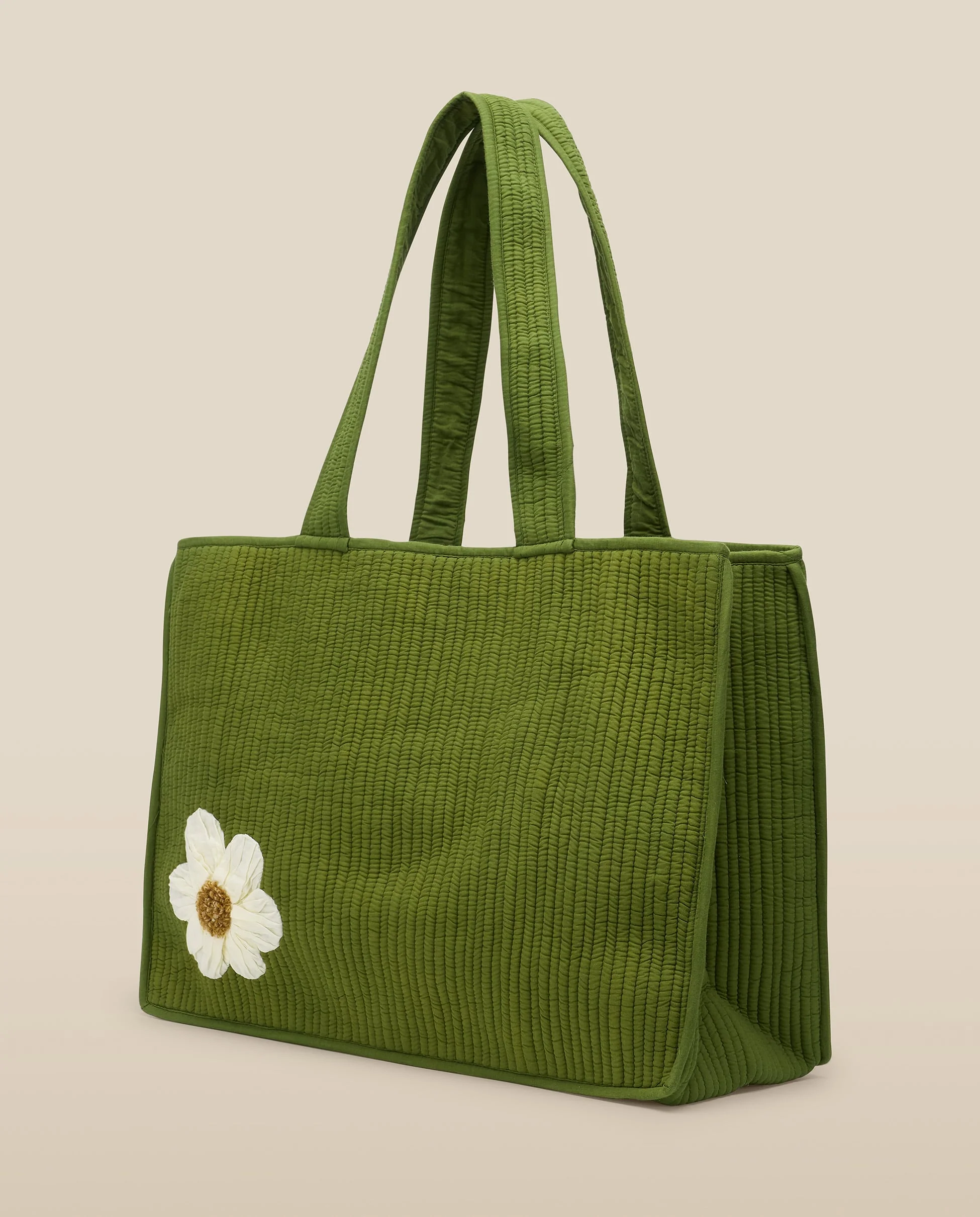 CRISTINA | Green Flower Cotton Tote Bag - Image 5