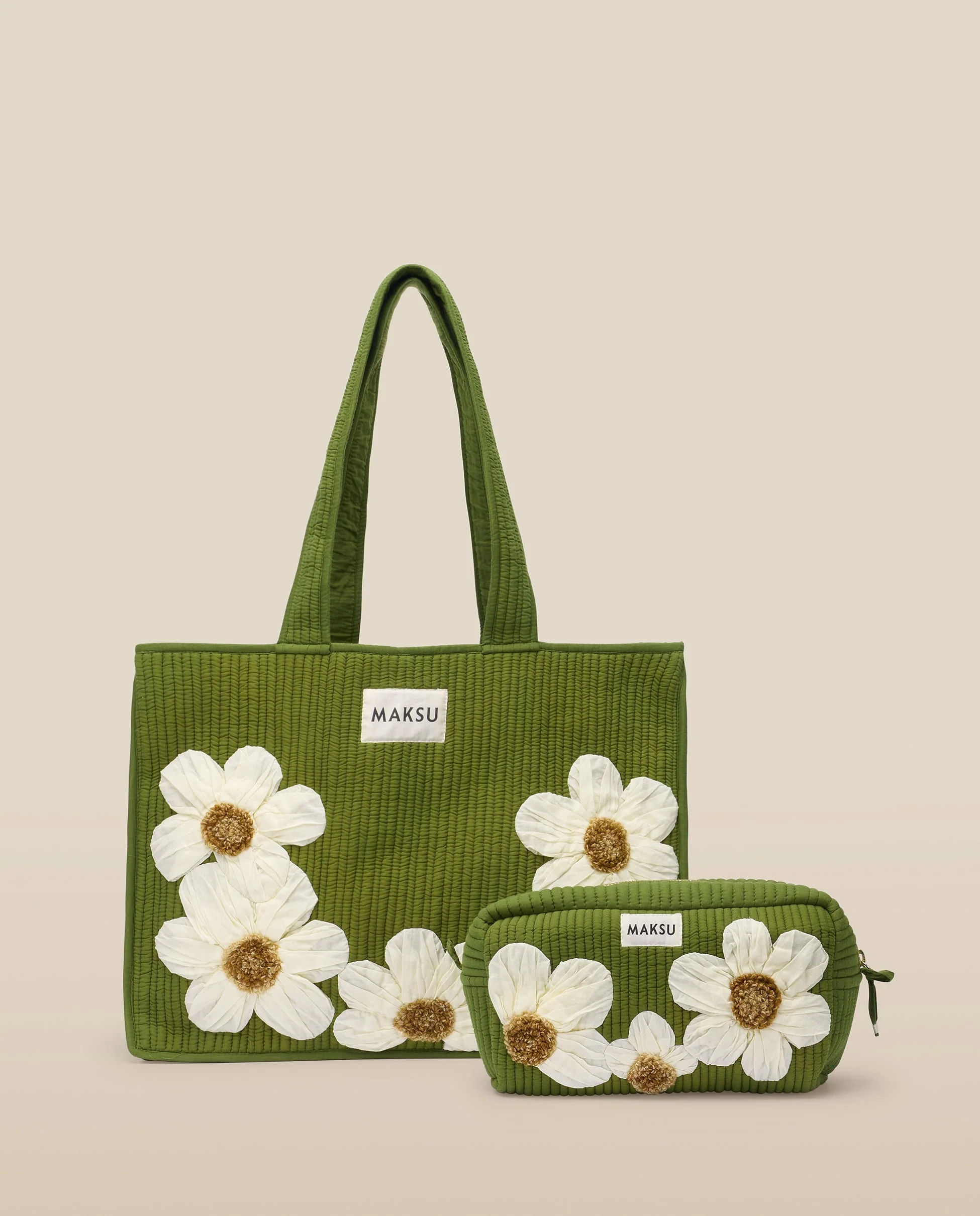 CRISTINA | Green Flower Cotton Makeup Bag - Image 6