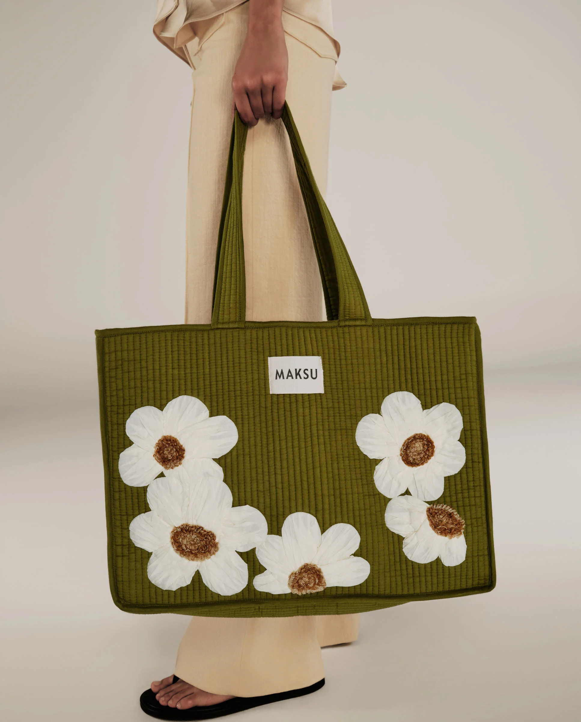 CRISTINA | Green Flower Cotton Tote Bag - Image 7