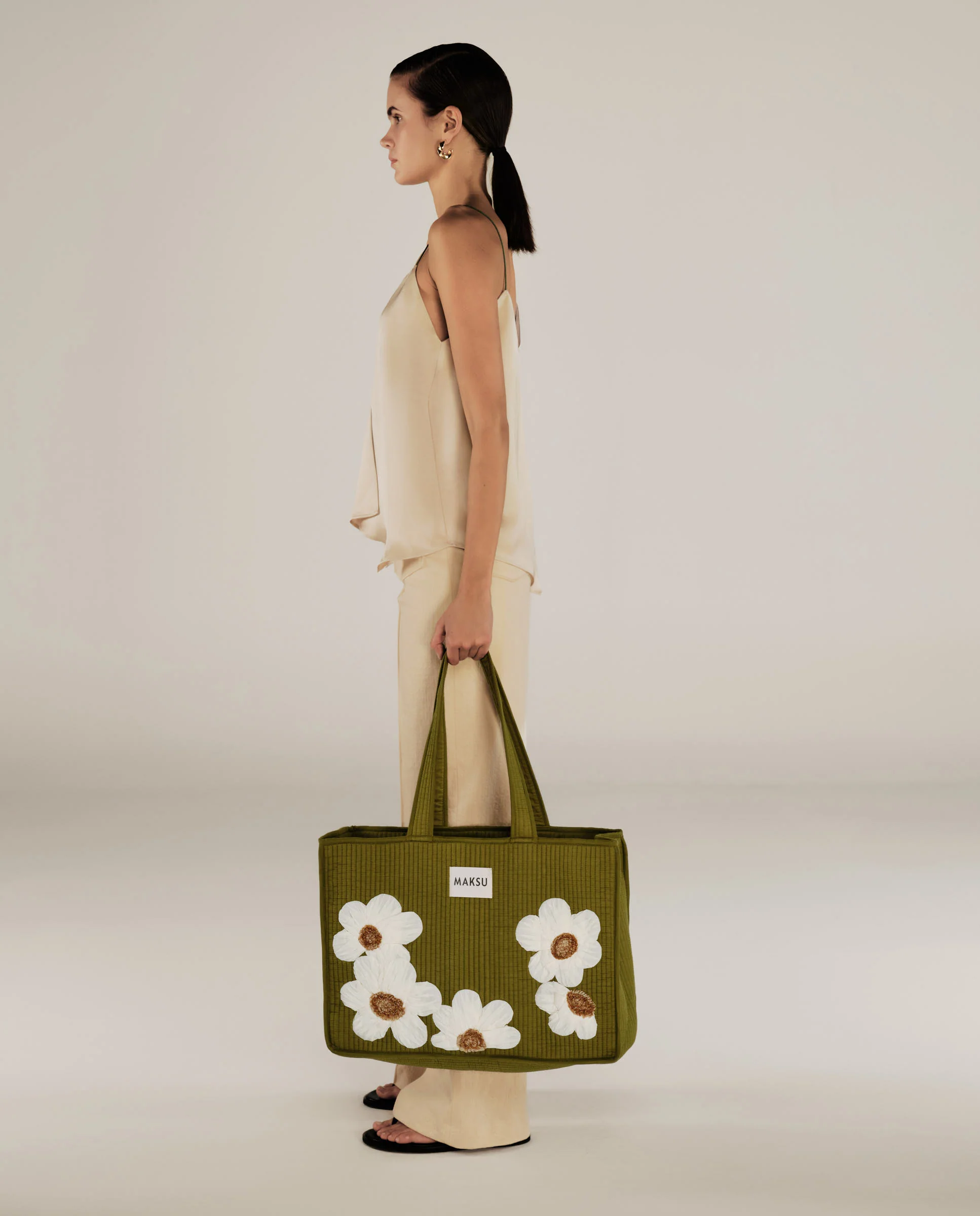 CRISTINA | Green Flower Cotton Tote Bag - Image 8