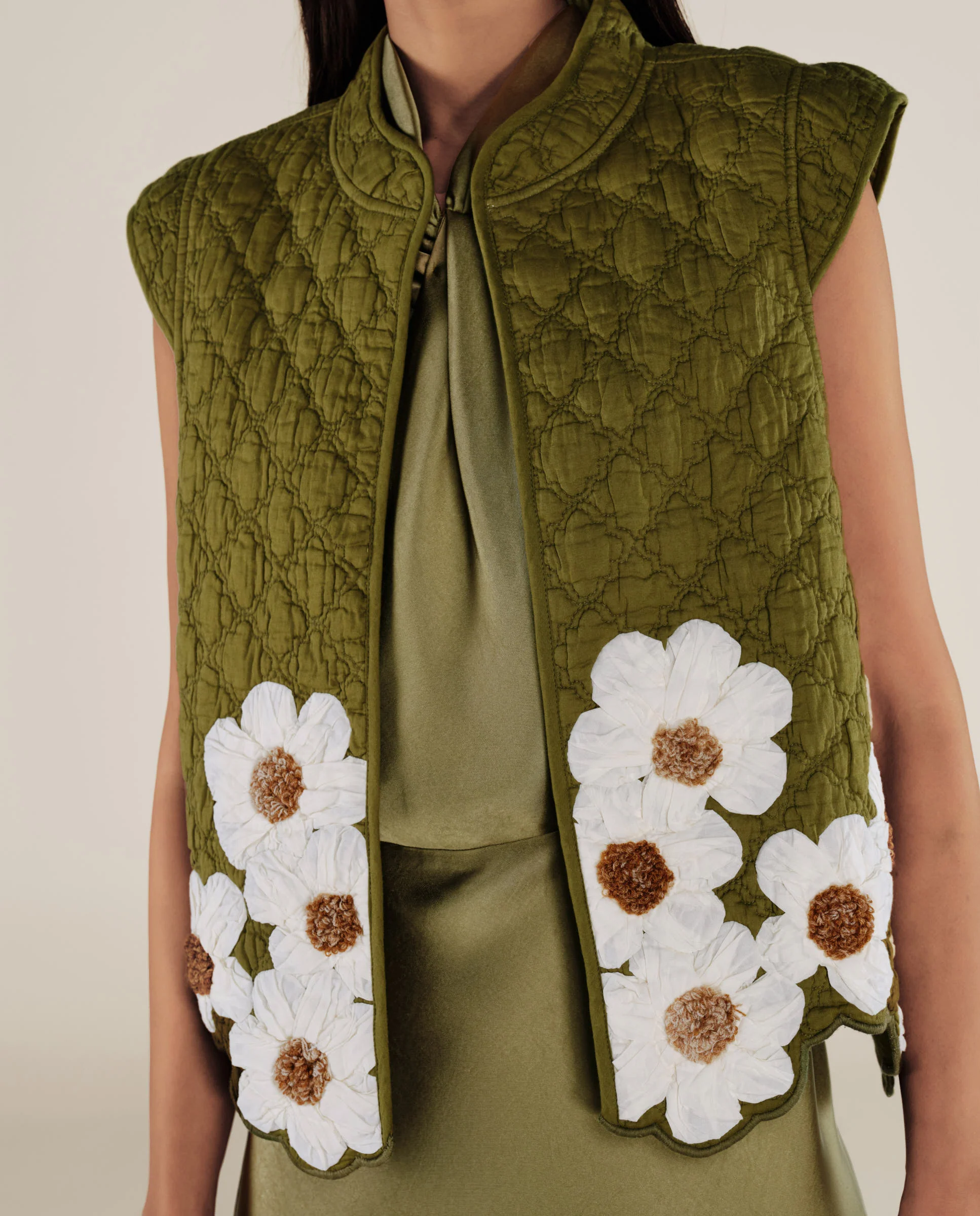 CRISTINA | Green Flower Cotton Vest - Image 3