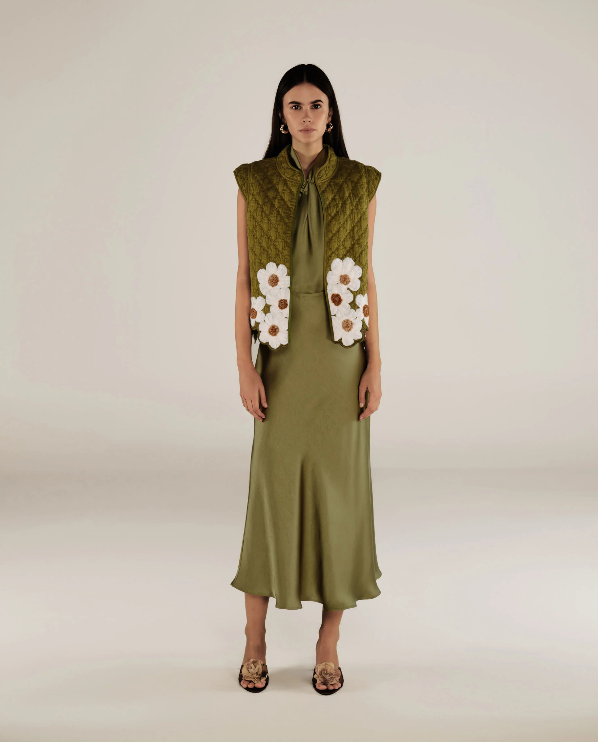 CRISTINA | Green Flower Cotton Vest - Image 4
