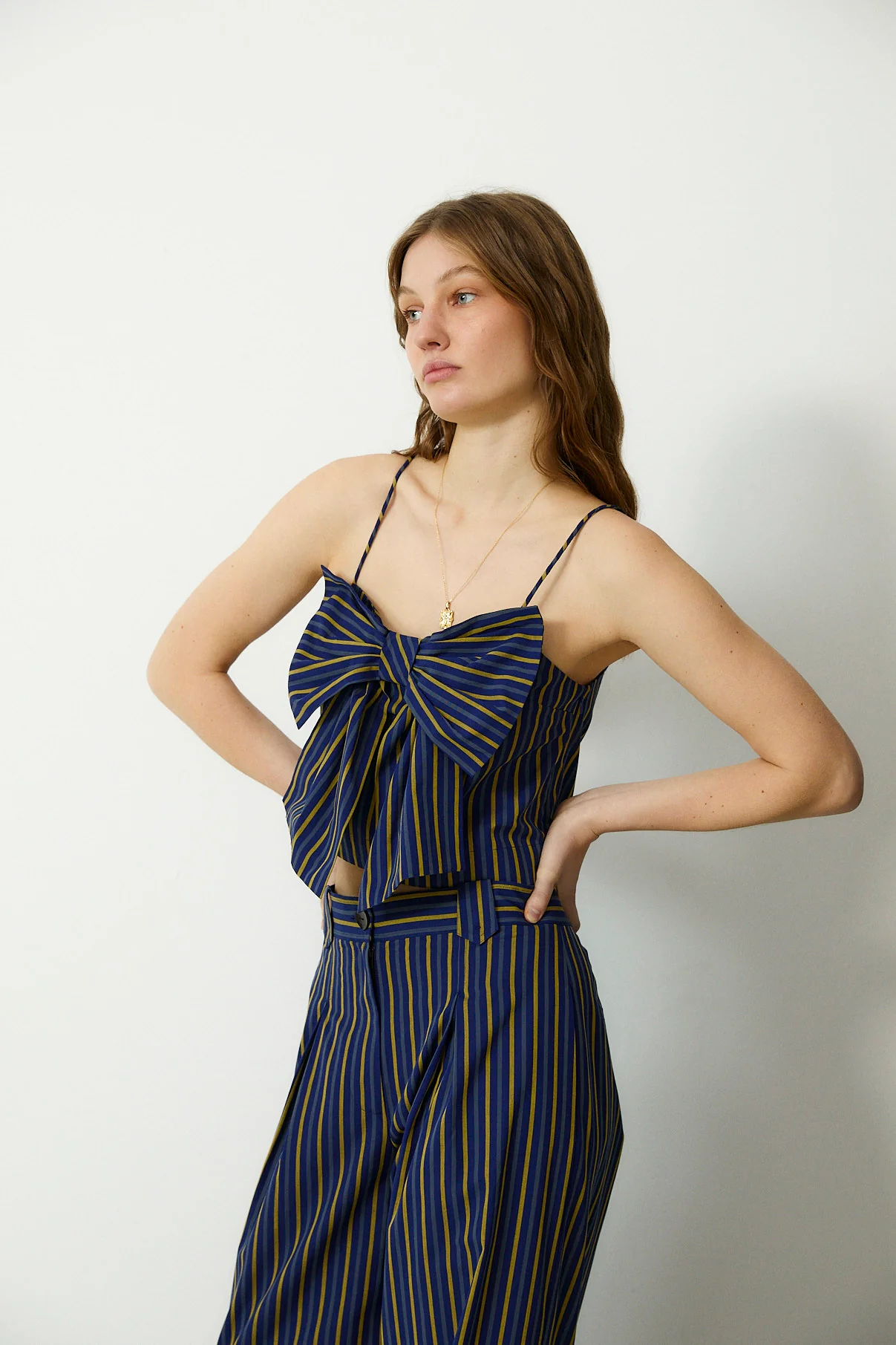 DARIA | Blue Striped Cotton Bow Top - Image 3