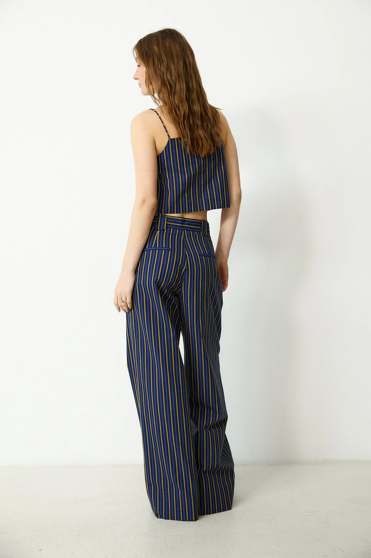 DARIA | Blue Striped Cotton Wide Leg Trousers - Image 4