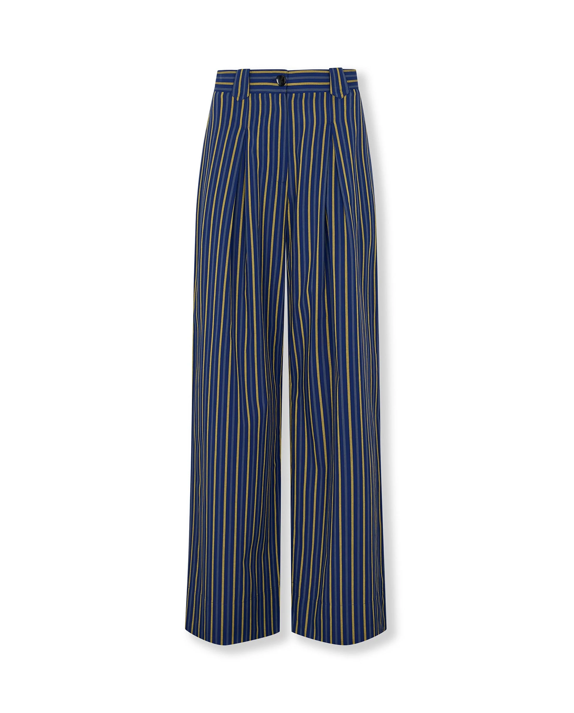 DARIA | Blue Striped Cotton Wide Leg Trousers - Image 5