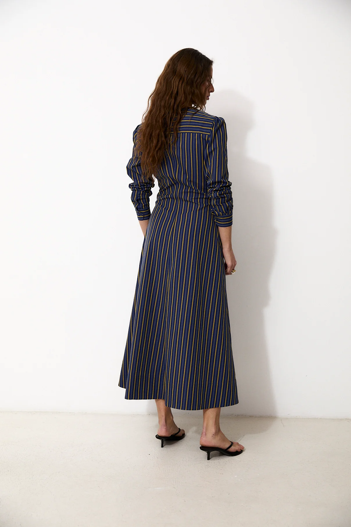 DARIA | Blue and yellow striped midi dress - Image 4