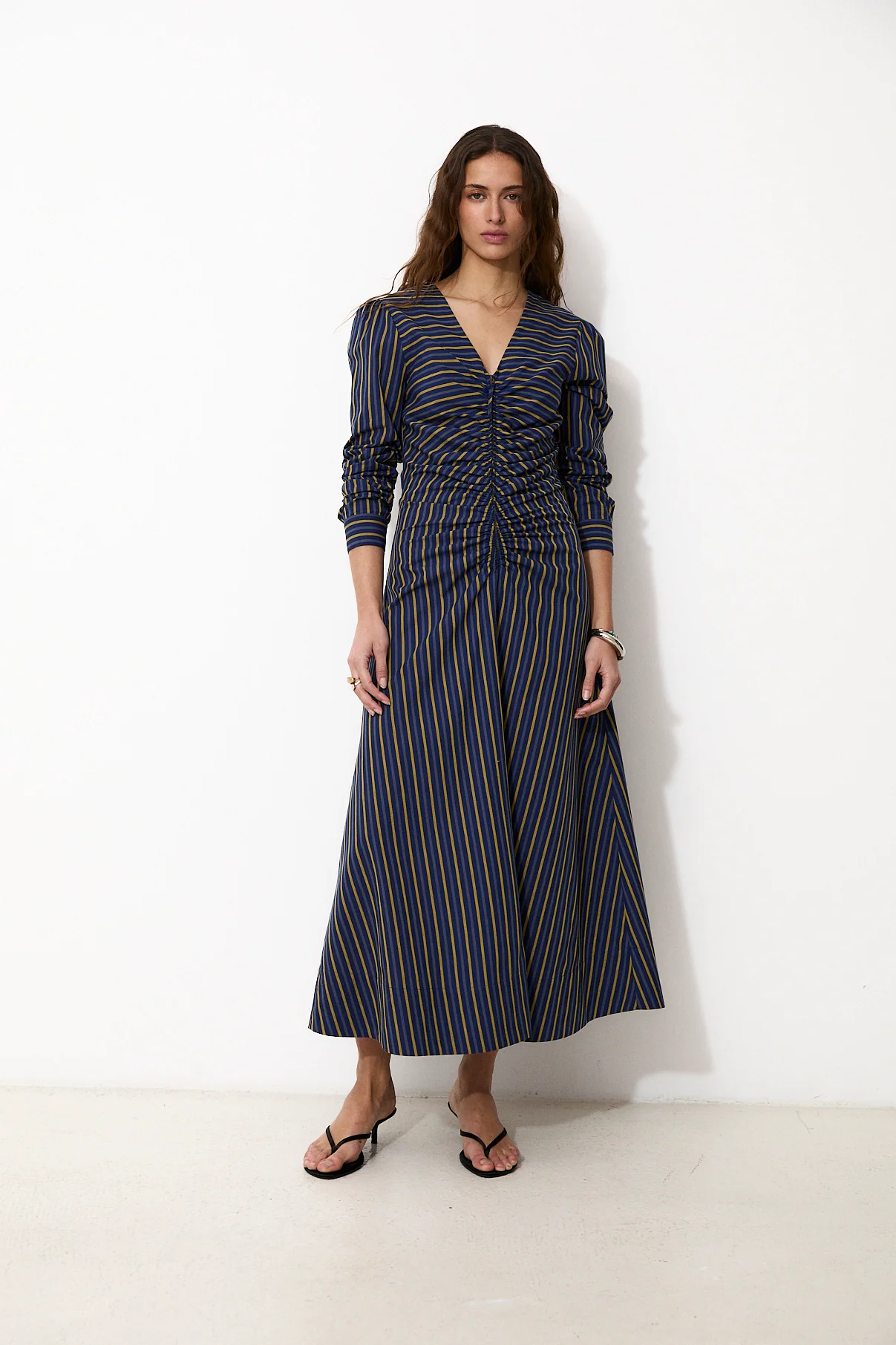 DARIA | Blue and yellow striped midi dress - Image 5