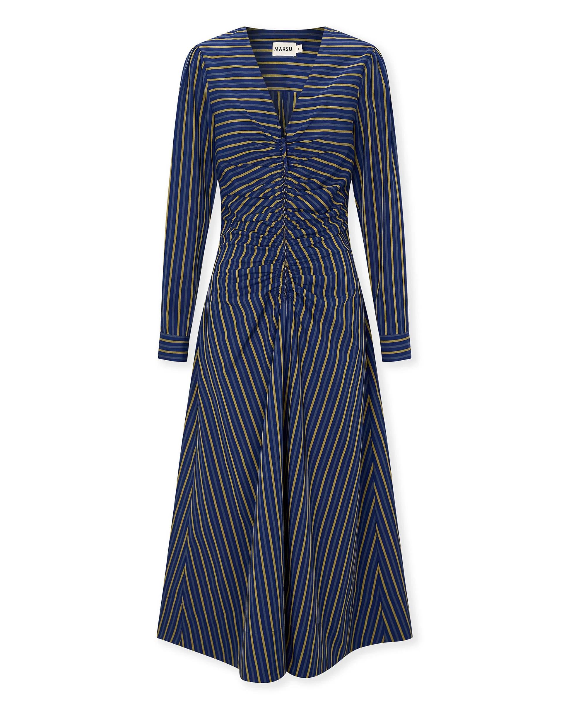 DARIA | Blue and yellow striped midi dress - Image 6