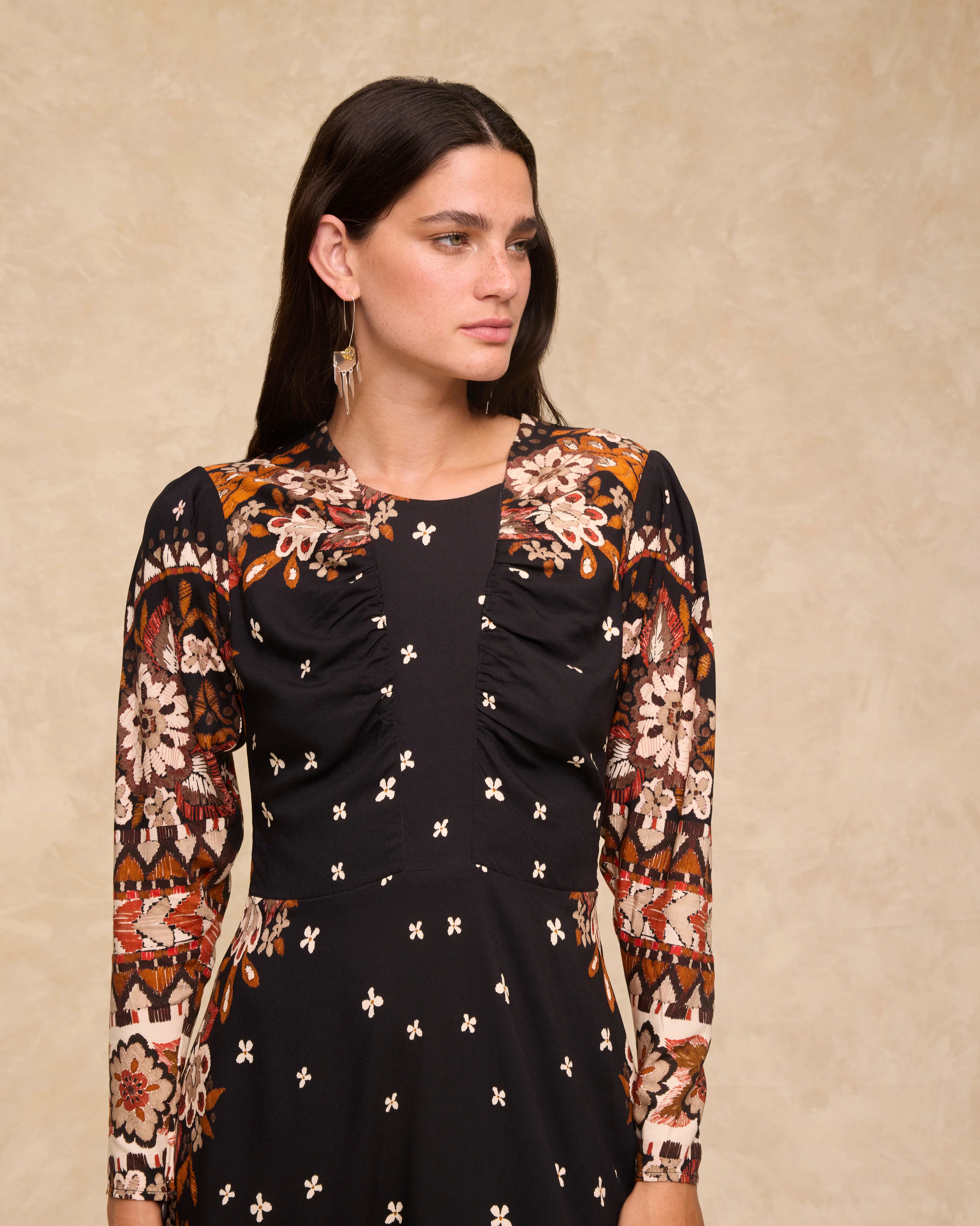 DELPHINE | Black Paisley Floral Print Midi Dress - Image 4
