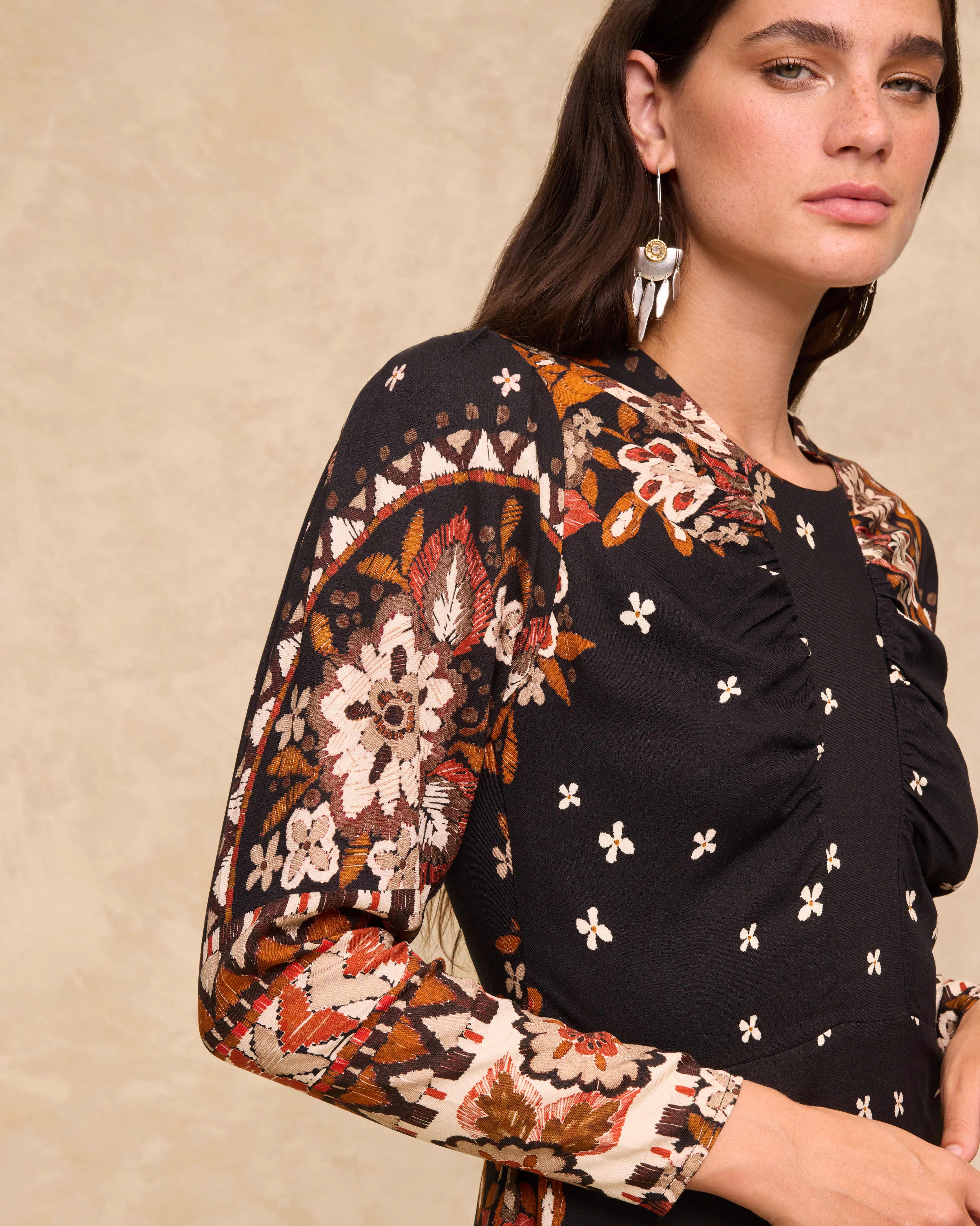 DELPHINE | Black Paisley Floral Print Midi Dress - Image 5