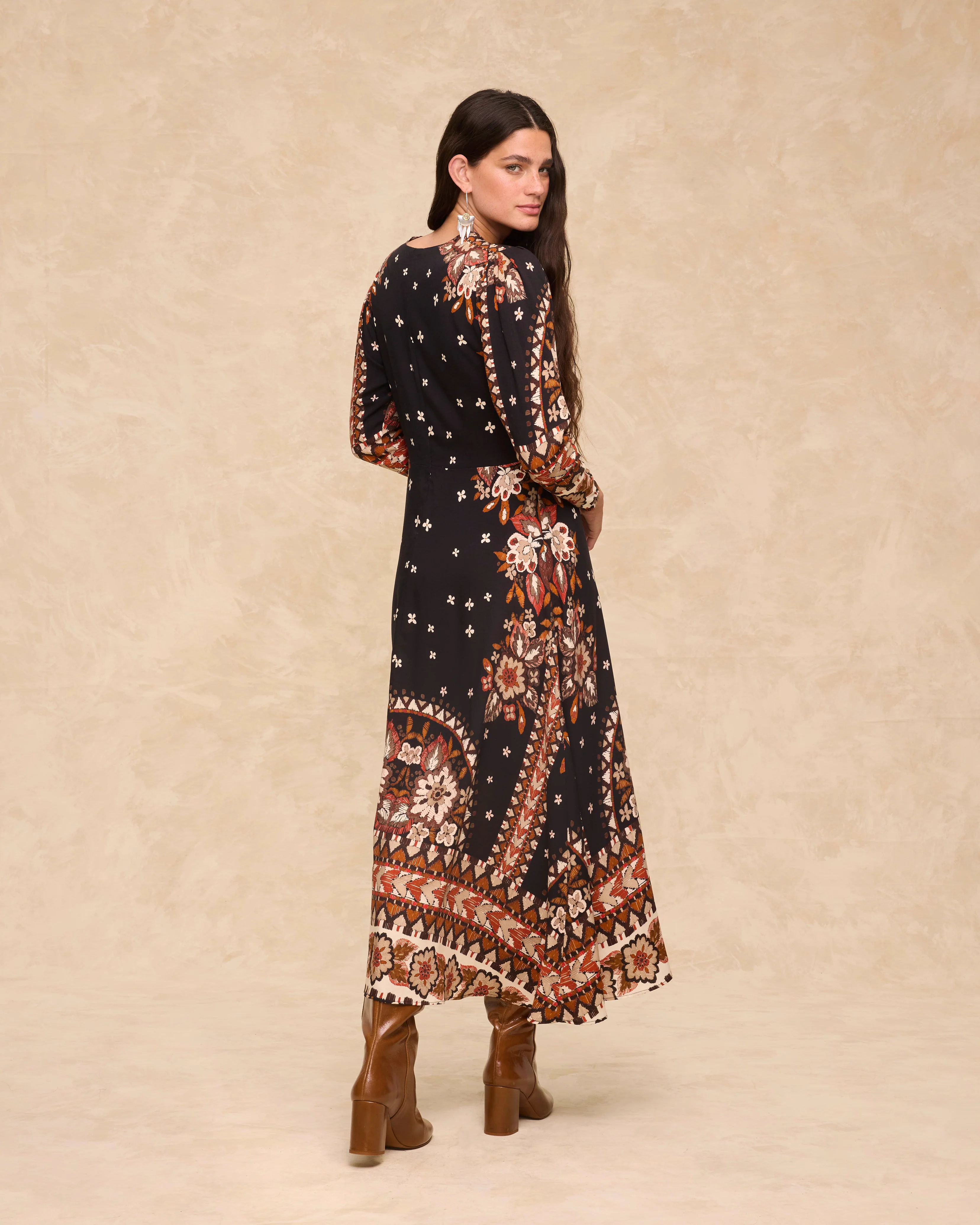 DELPHINE | Black Paisley Floral Print Midi Dress - Image 6