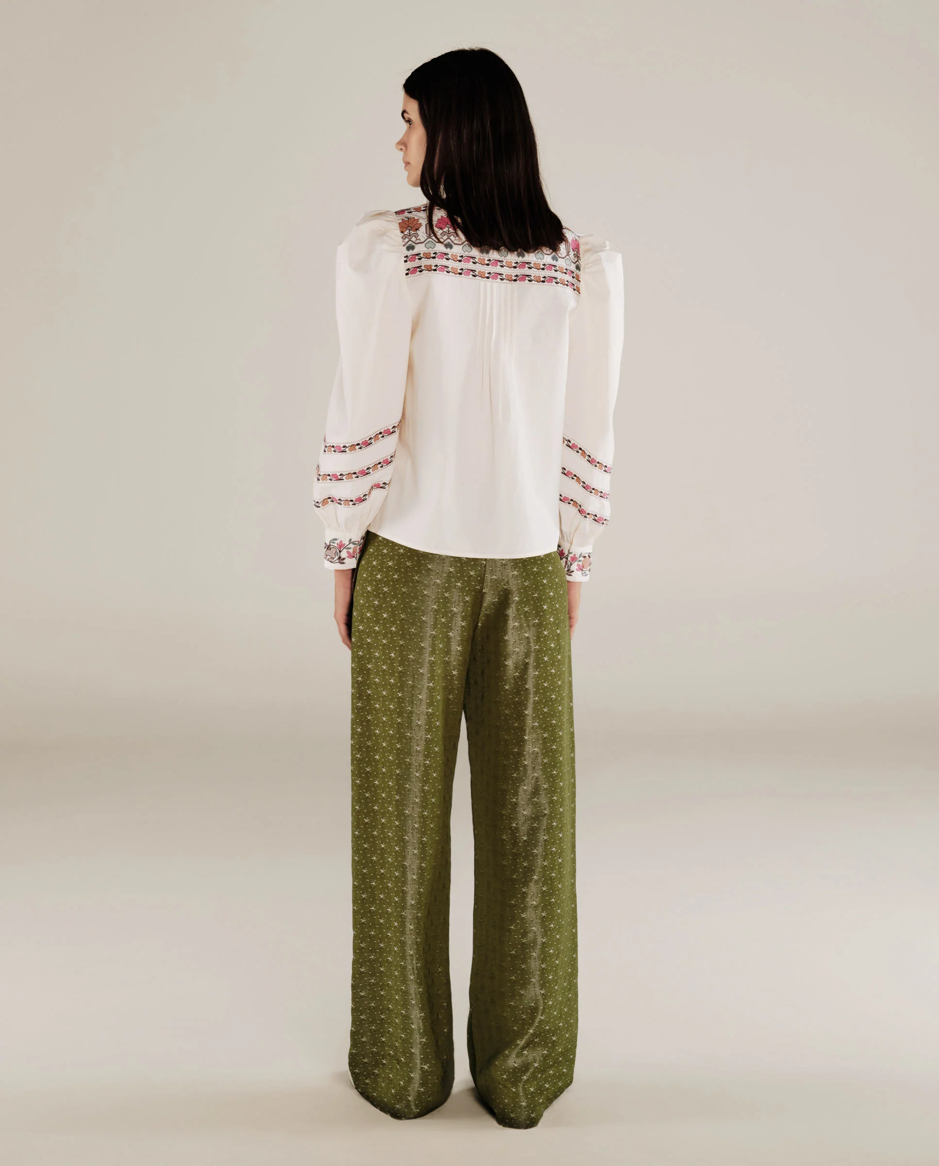 DEVIKA | Cream Flower Embroidery Cotton Blouse - Image 4