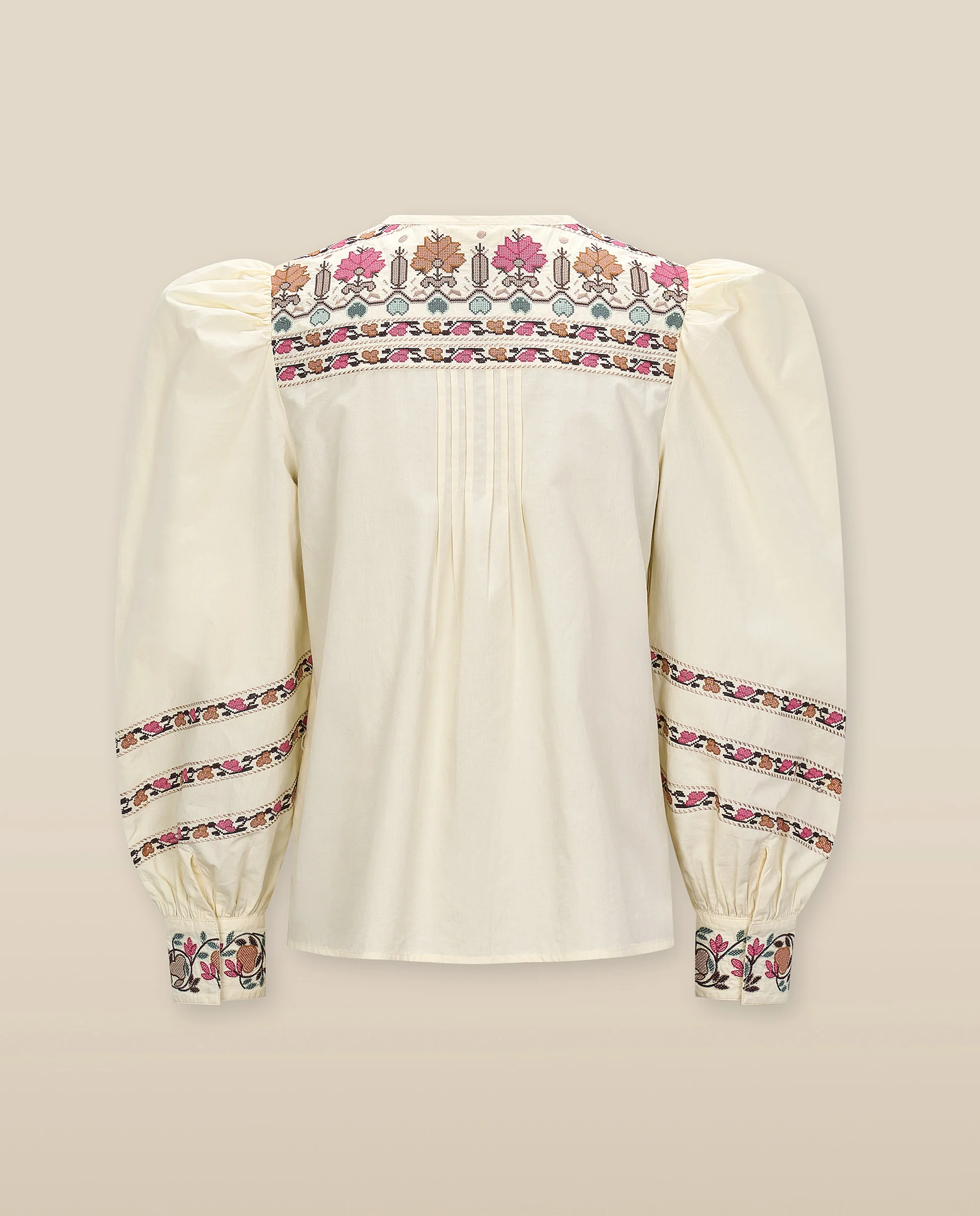 DEVIKA | Cream Flower Embroidery Cotton Blouse - Image 6