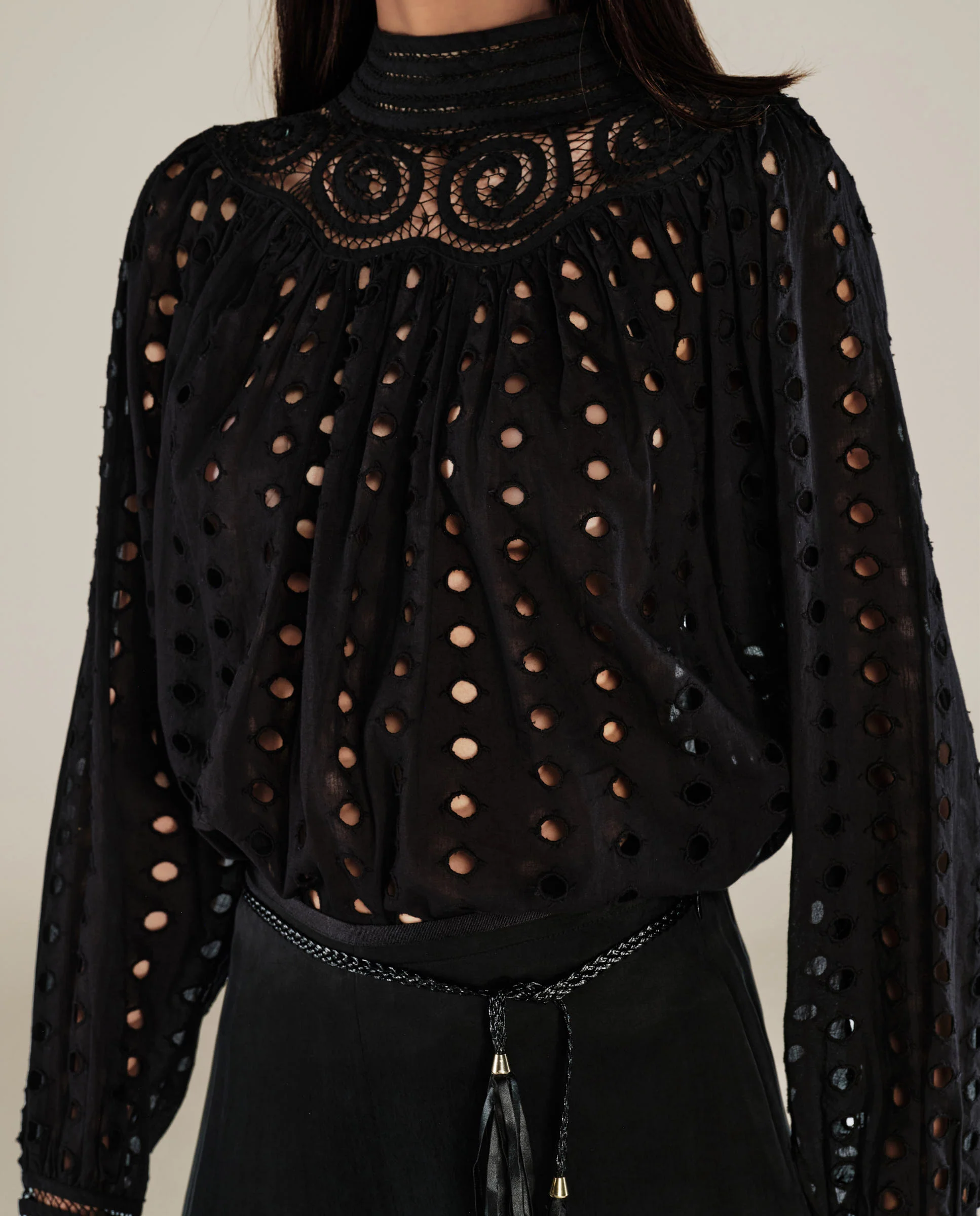 DOLKAR | Black Broderie Anglaise Cotton Blouse - Image 3