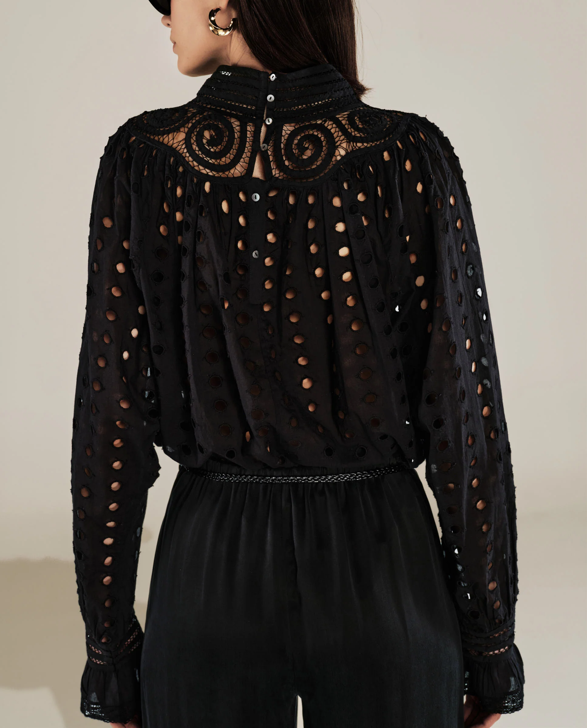 DOLKAR | Black Broderie Anglaise Cotton Blouse - Image 5