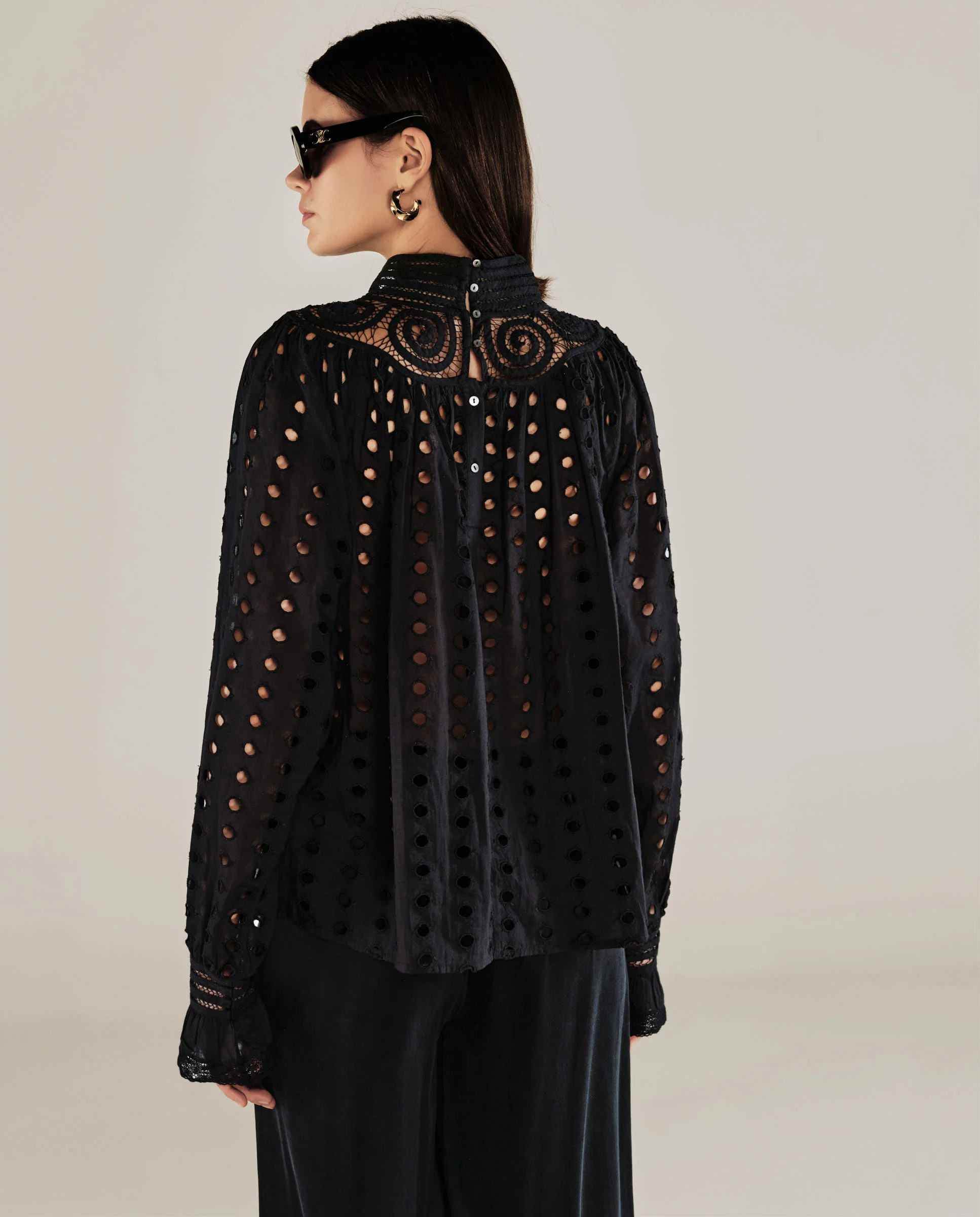 DOLKAR | Black Broderie Anglaise Cotton Blouse - Image 6