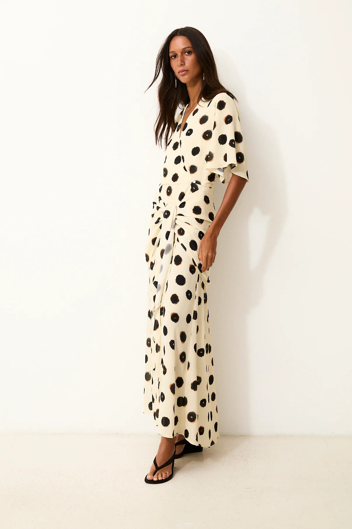 DOTTY | Ecru Ink Spot Wrap Long Dress - Image 3