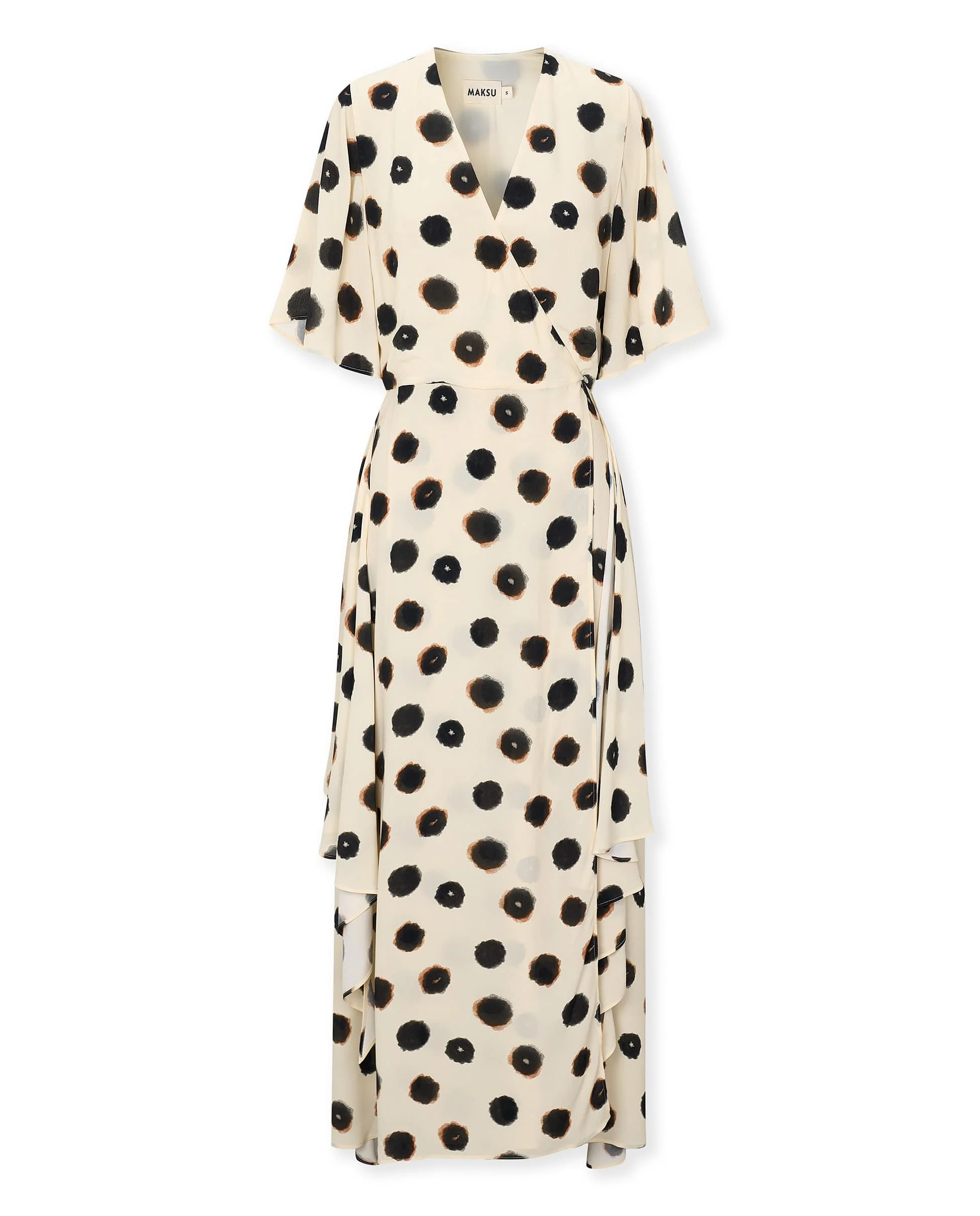 DOTTY | Ecru Ink Spot Wrap Long Dress - Image 6