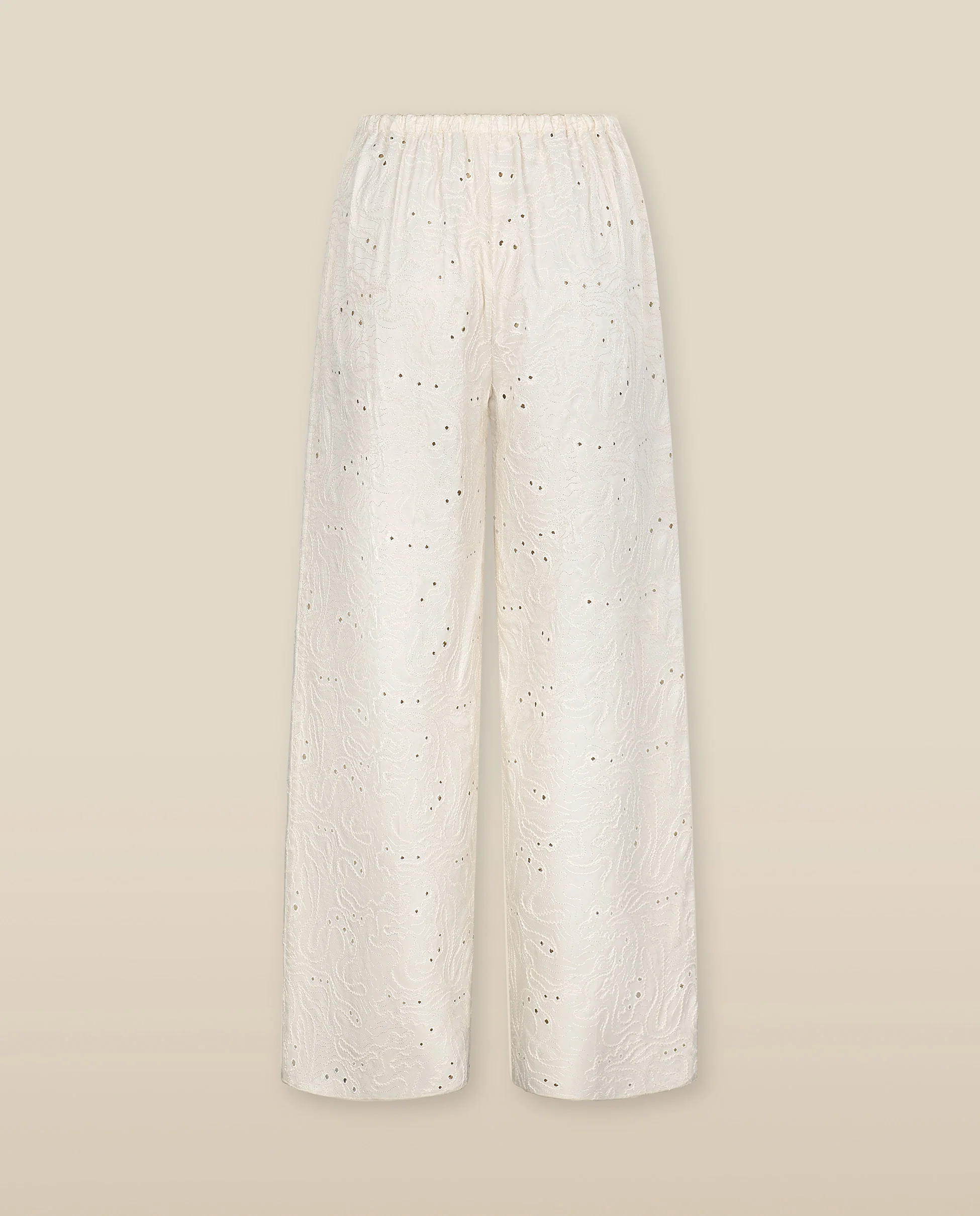ELODIE | Ecru Embroidered Wide Leg Trousers - Image 5