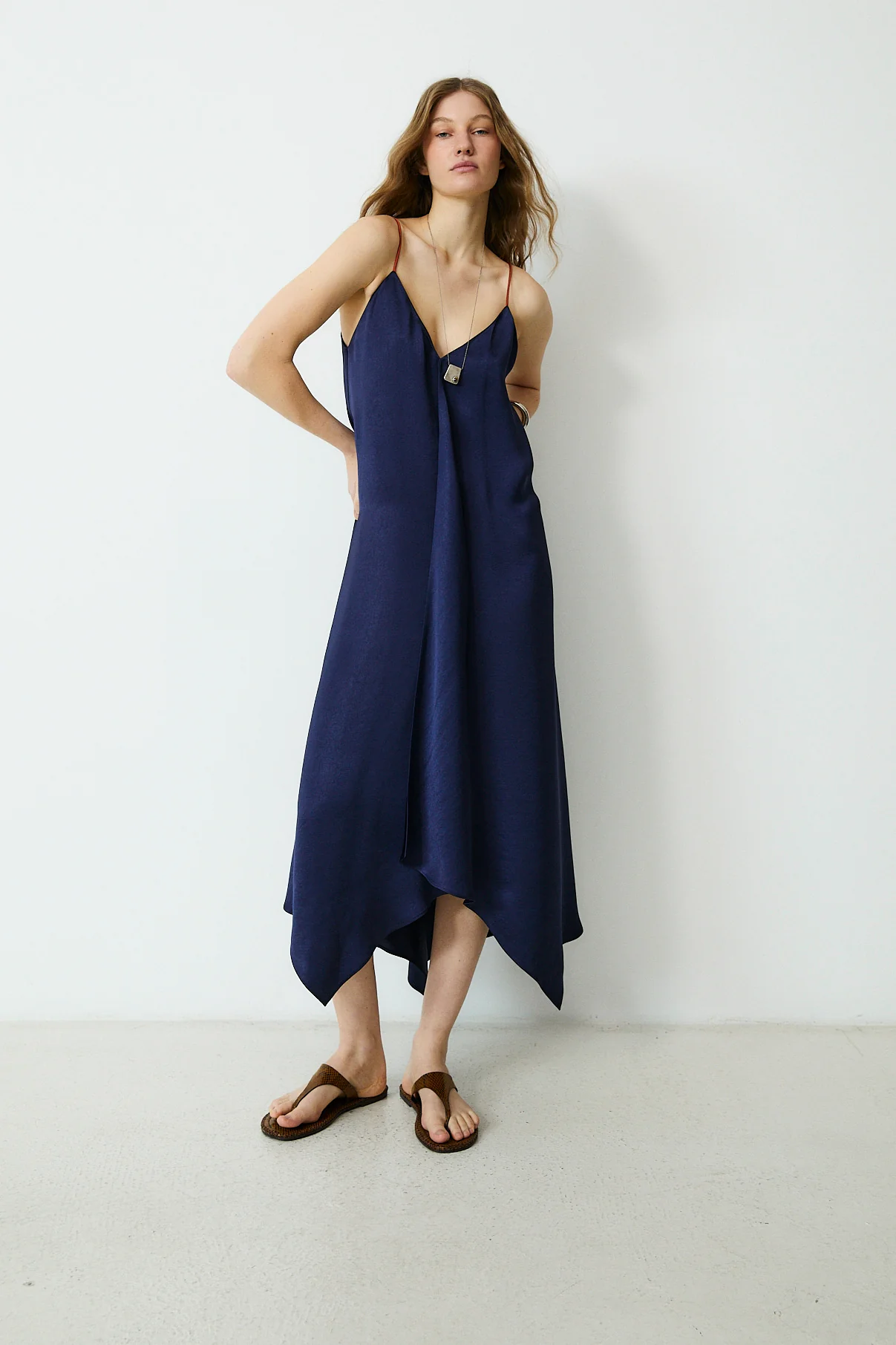 ELSIE | Navy Asymmetric Midi Dress - Image 3