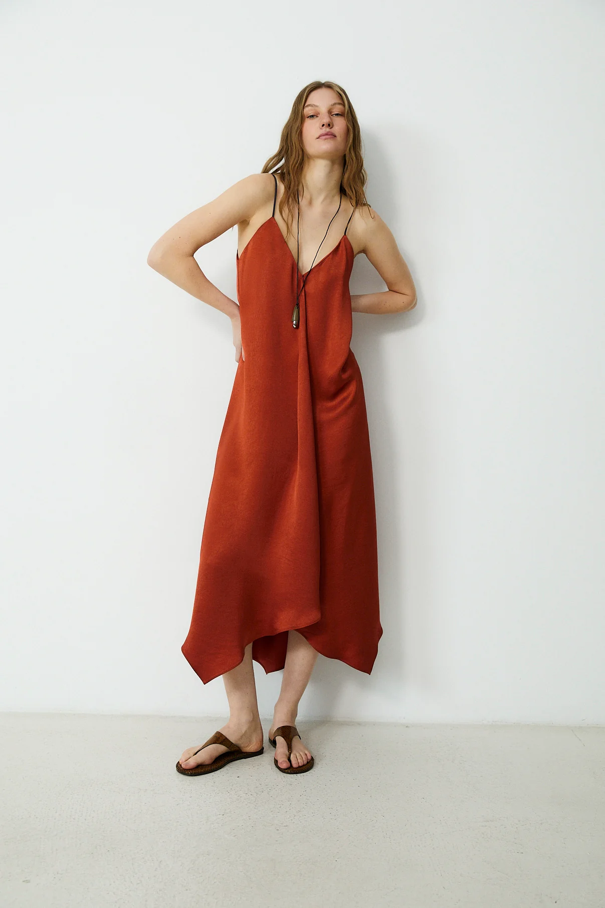 ELSIE | Paprika Asymmetric Midi Dress - Image 3