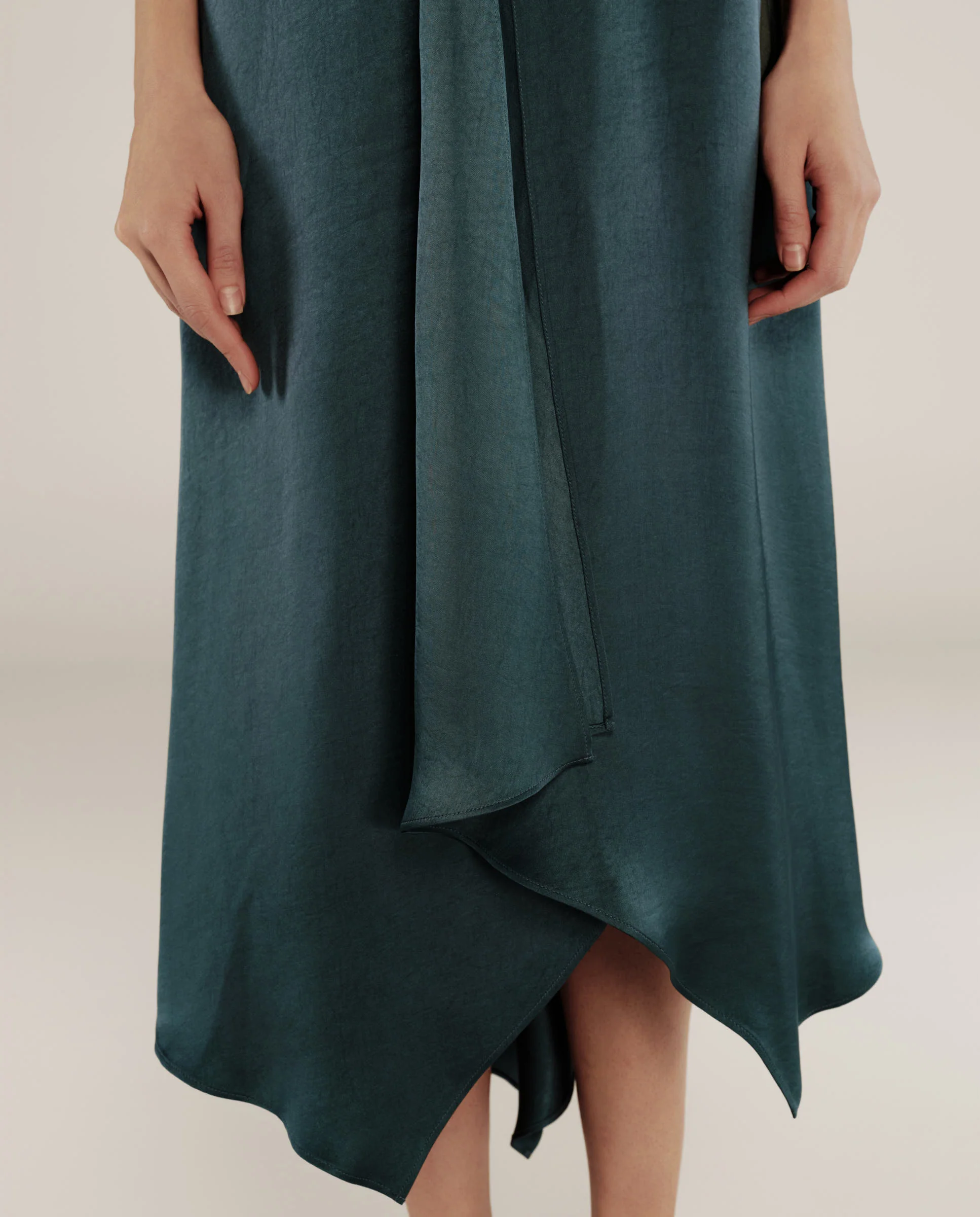 ELSIE | Peacock Green Satin Strap Midi Dress - Image 5