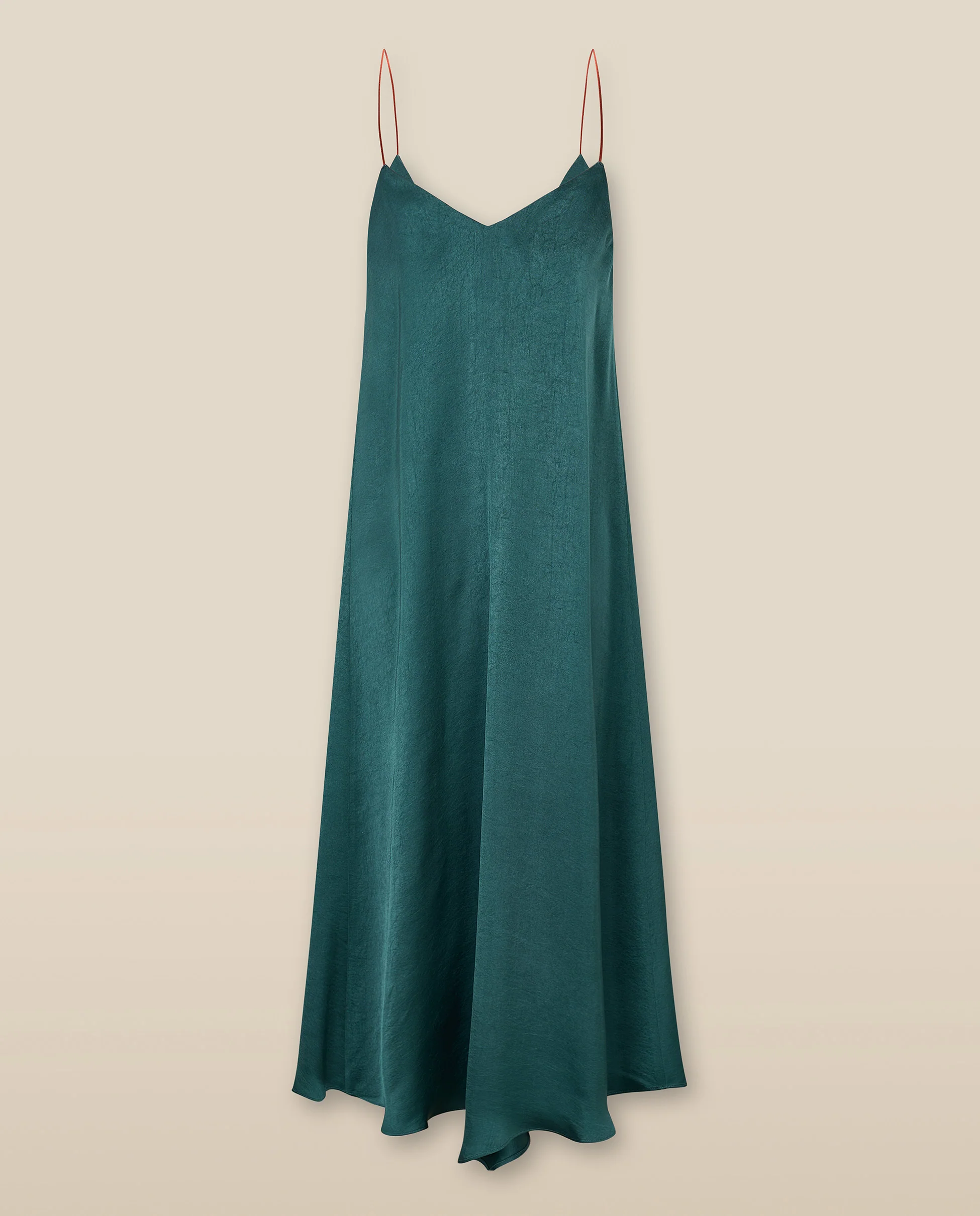 ELSIE | Peacock Green Satin Strap Midi Dress - Image 6