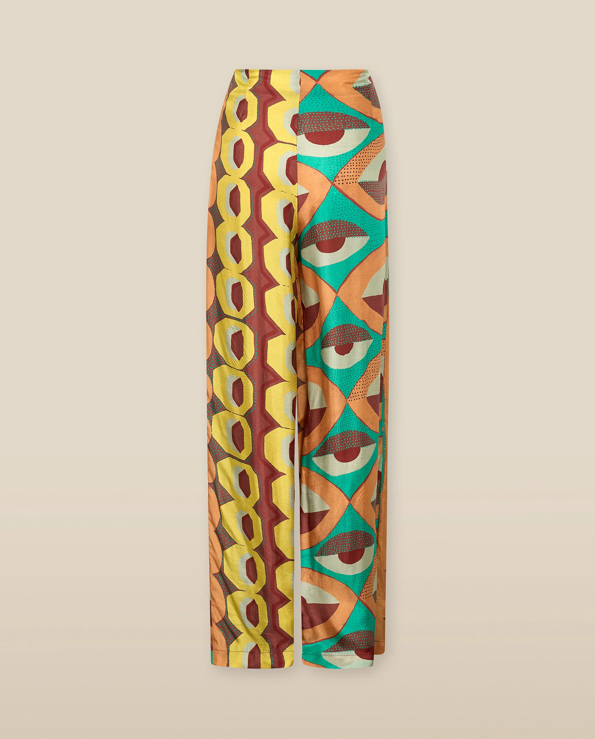 EMBER | Multicoloured Geometric Print Satin Wide Leg Trousers - Image 4