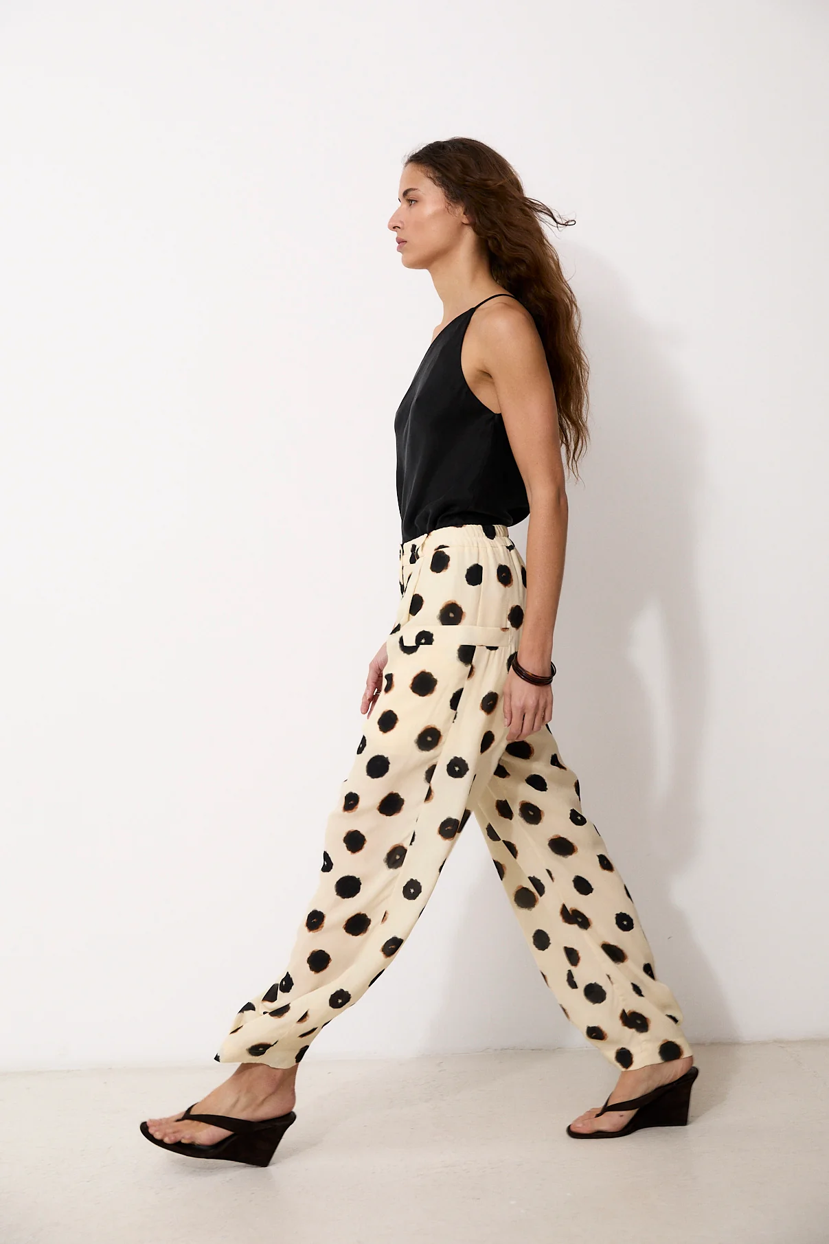 ESHANA | Ecru Ink Spot Print Trousers - Image 3