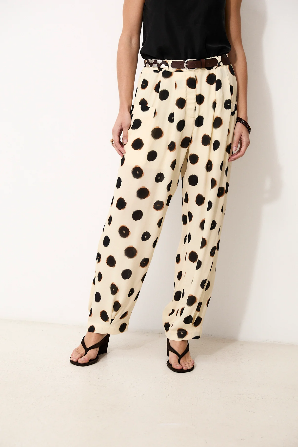 ESHANA | Ecru Ink Spot Print Trousers - Image 4