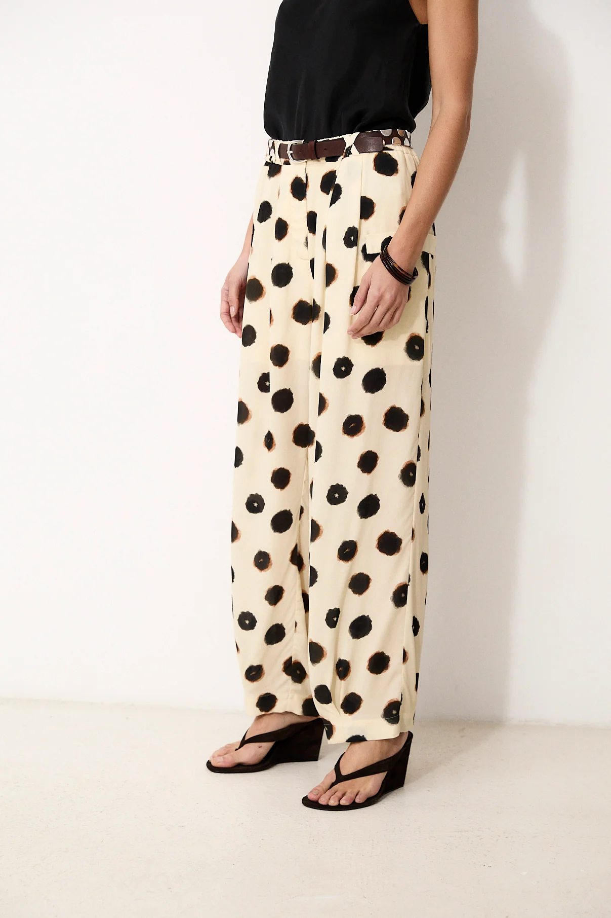 ESHANA | Ecru Ink Spot Print Trousers - Image 5