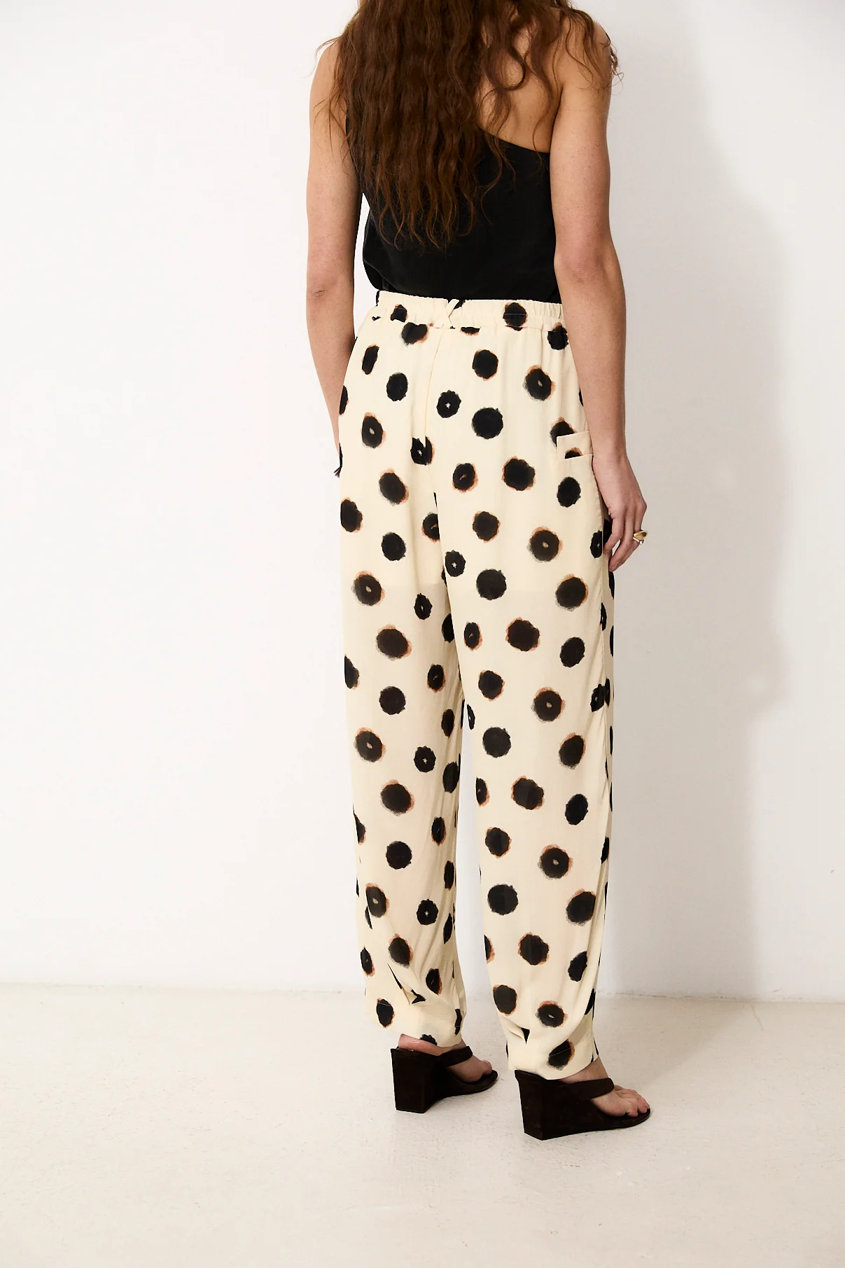 ESHANA | Ecru Ink Spot Print Trousers - Image 6