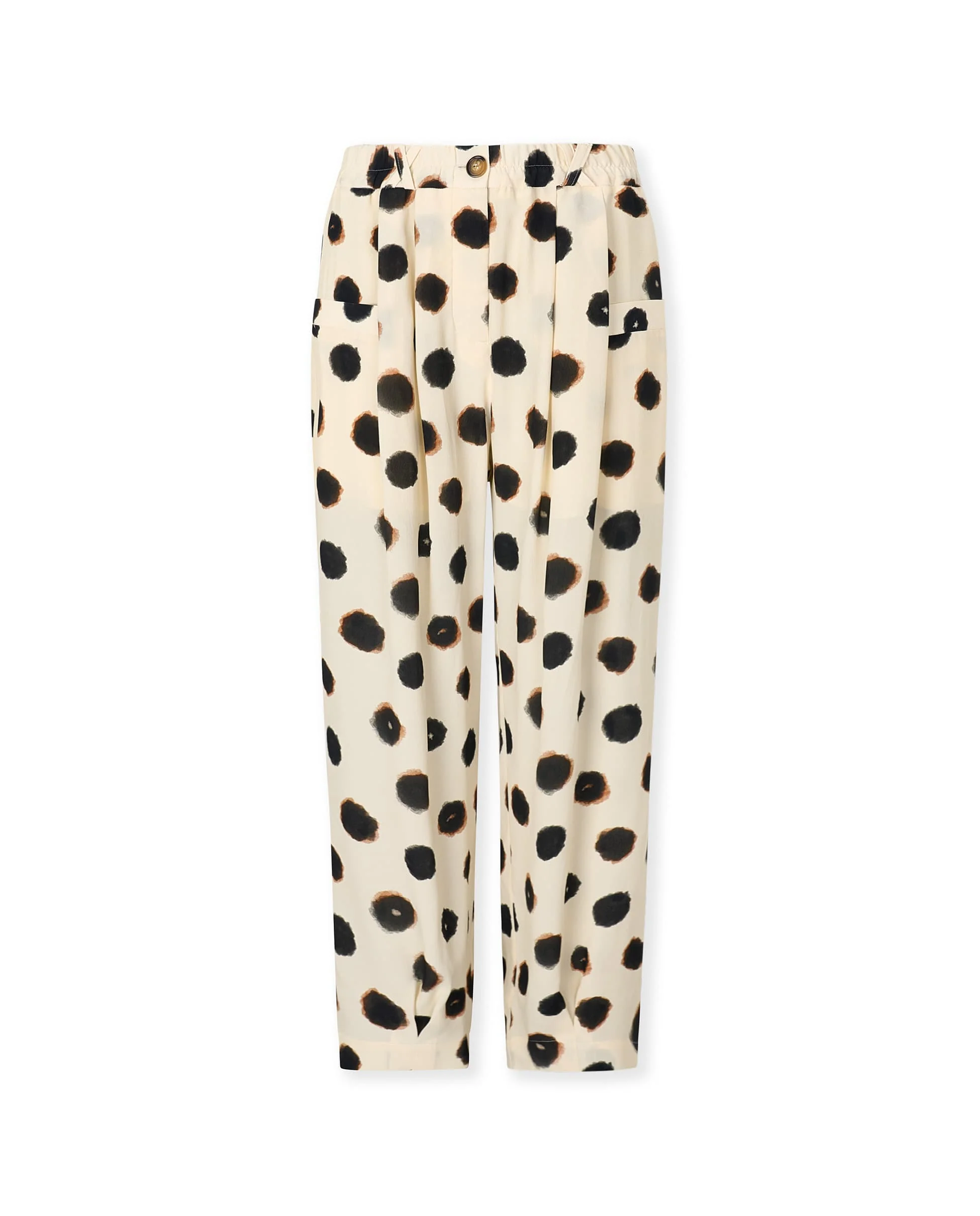 ESHANA | Ecru Ink Spot Print Trousers - Image 7