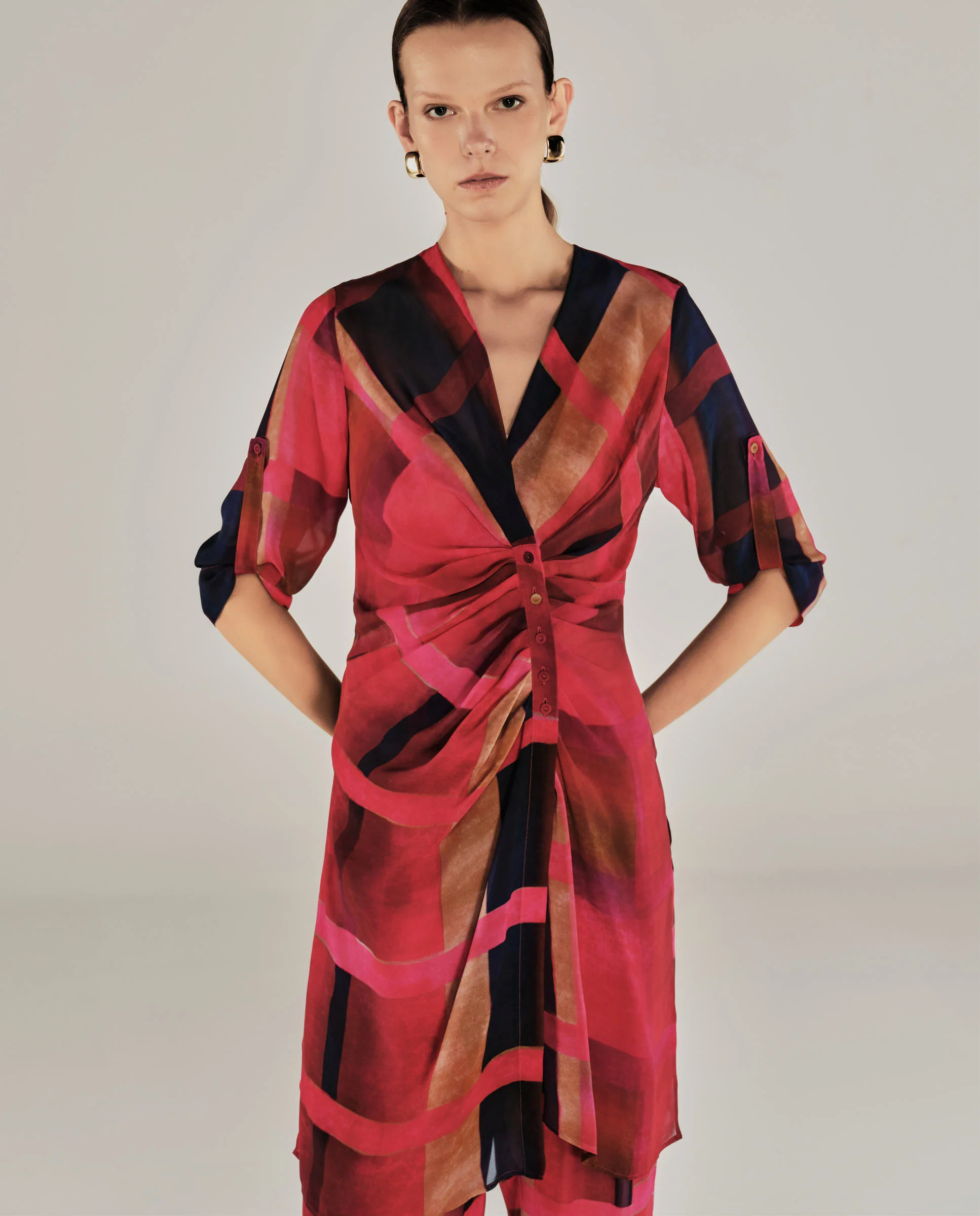 ESHANA | Fuchsia Pink Long Gathered Blouse - Image 2