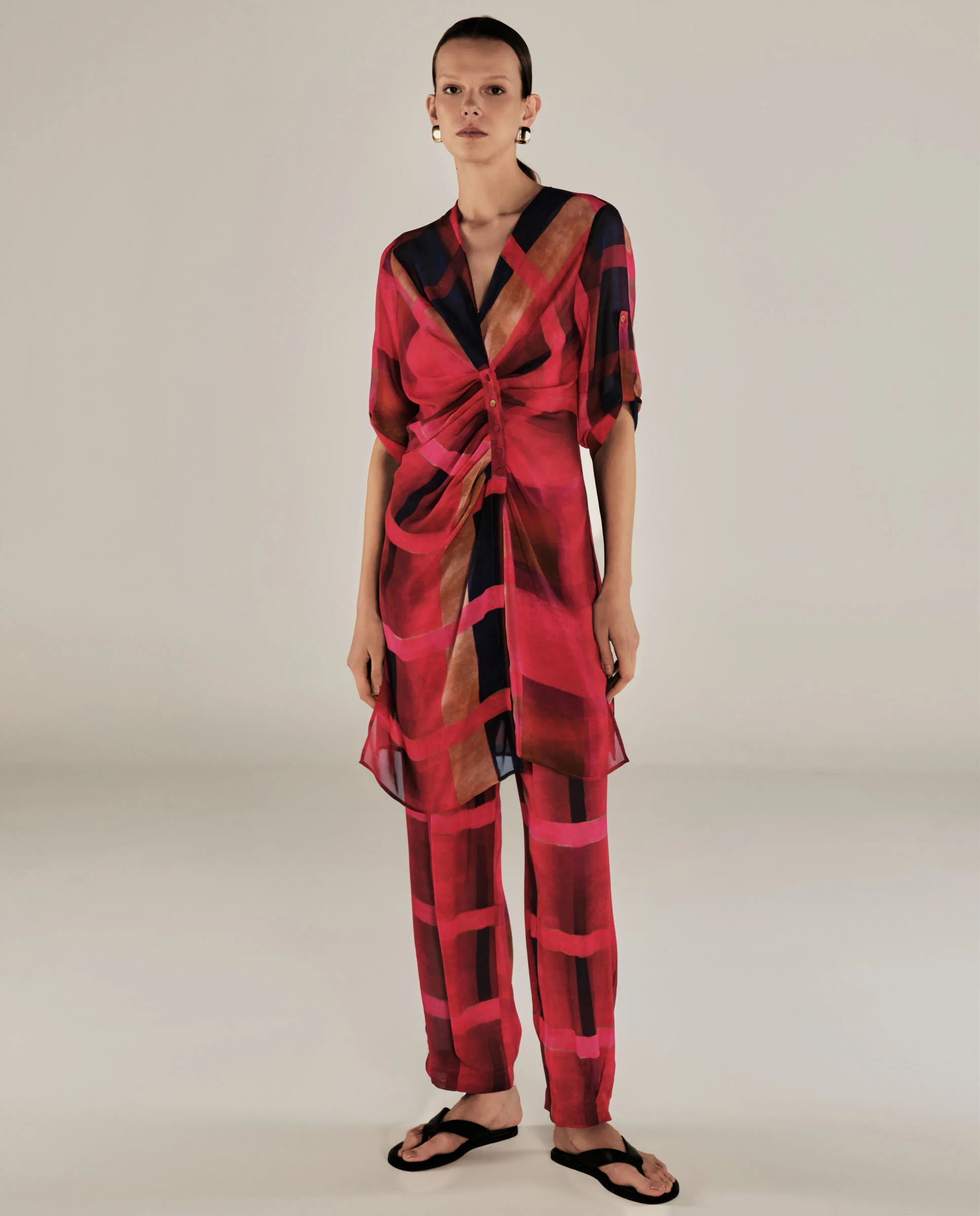 ESHANA | Fuchsia Pink Long Gathered Blouse - Image 3