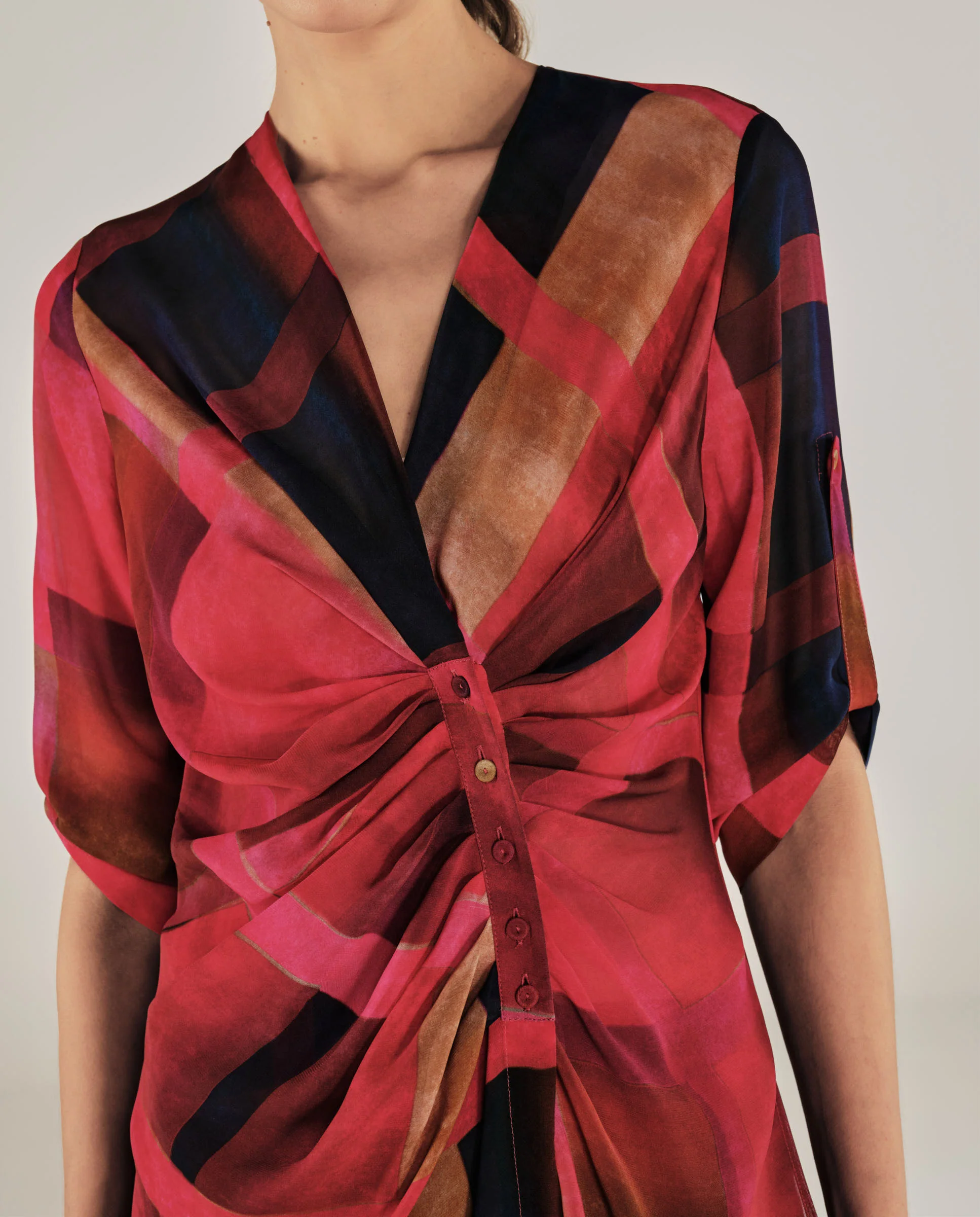 ESHANA | Fuchsia Pink Long Gathered Blouse - Image 4