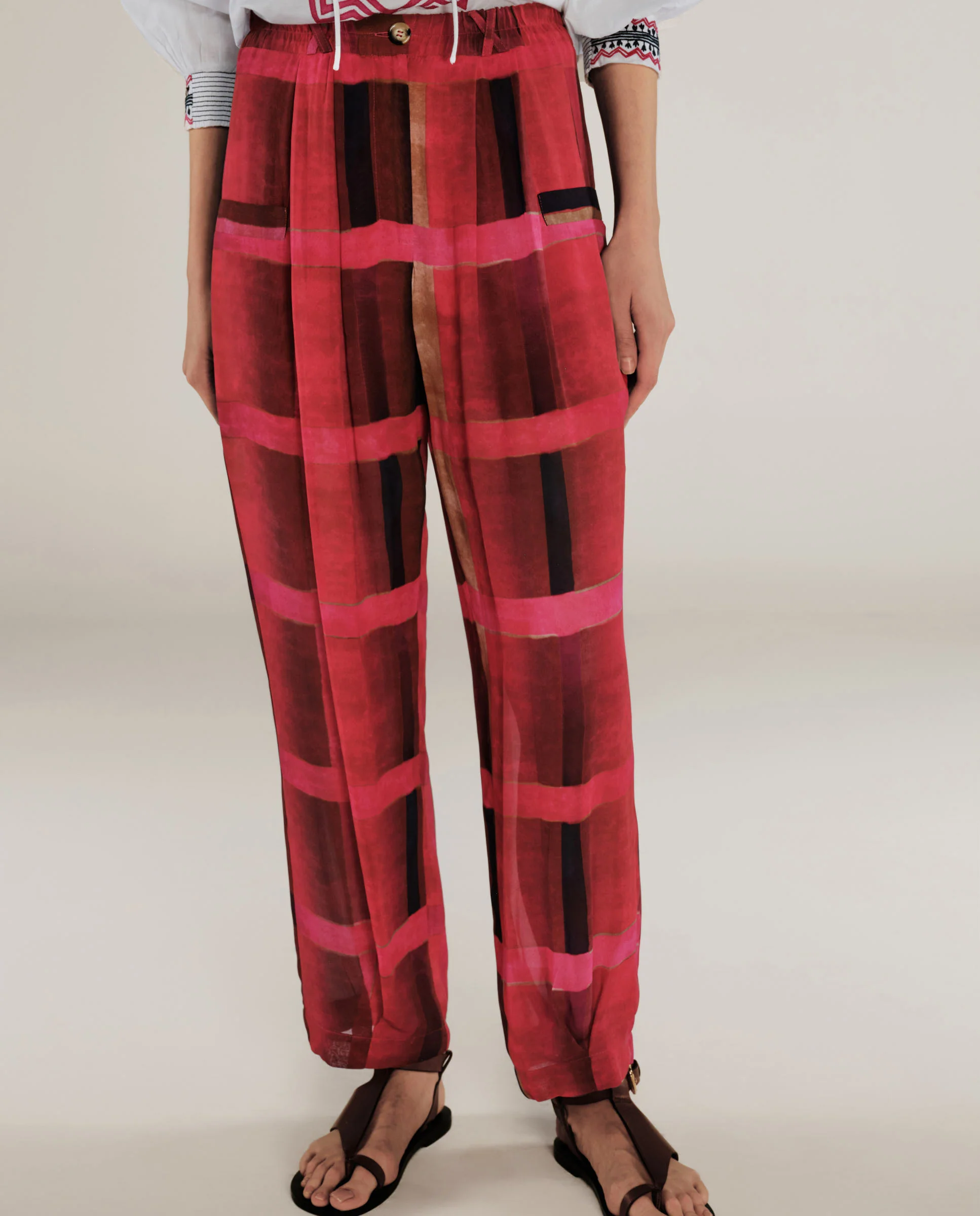 ESHANA | Fuchsia Pink Sheer Tapered Trousers - Image 3