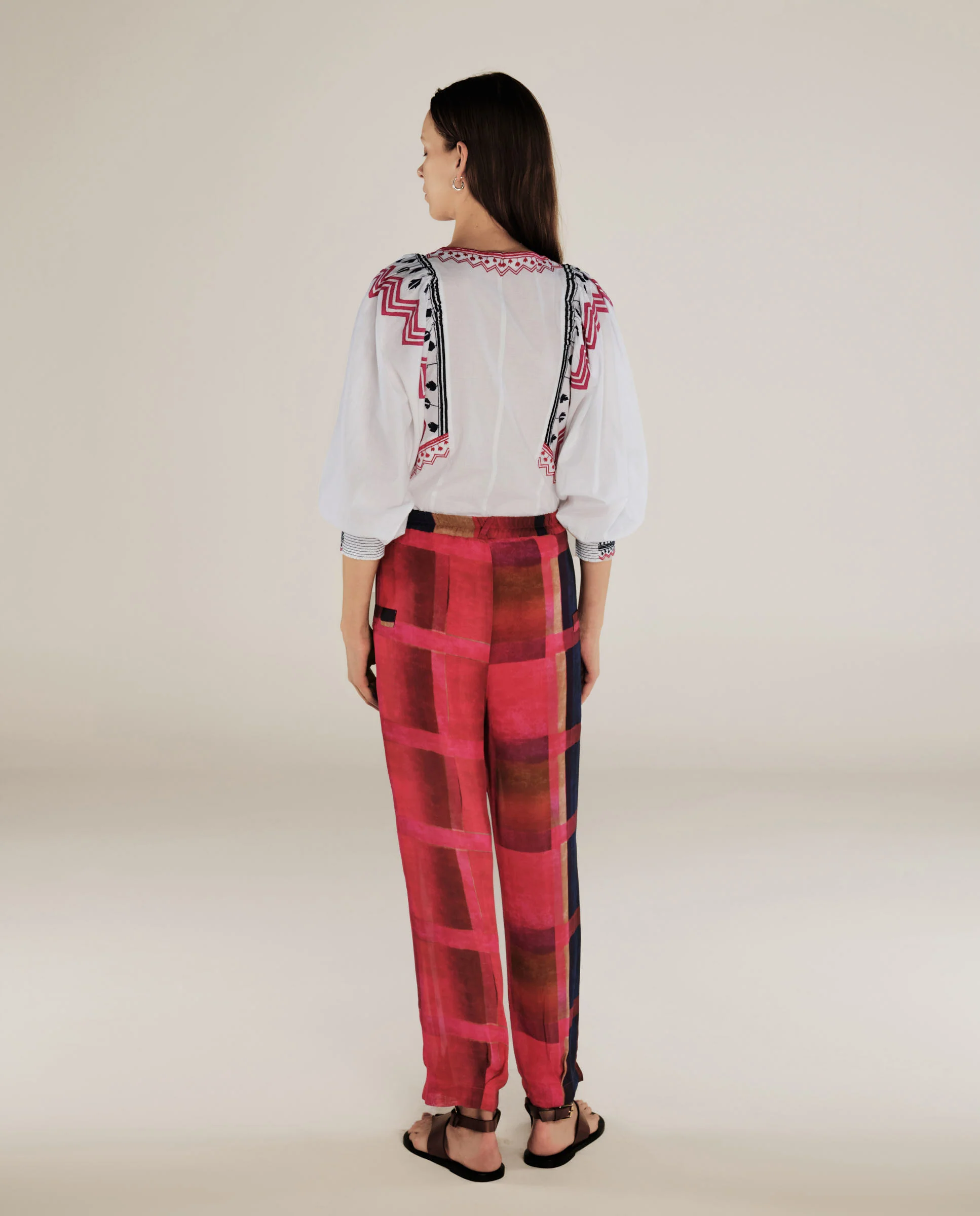 ESHANA | Fuchsia Pink Sheer Tapered Trousers - Image 5