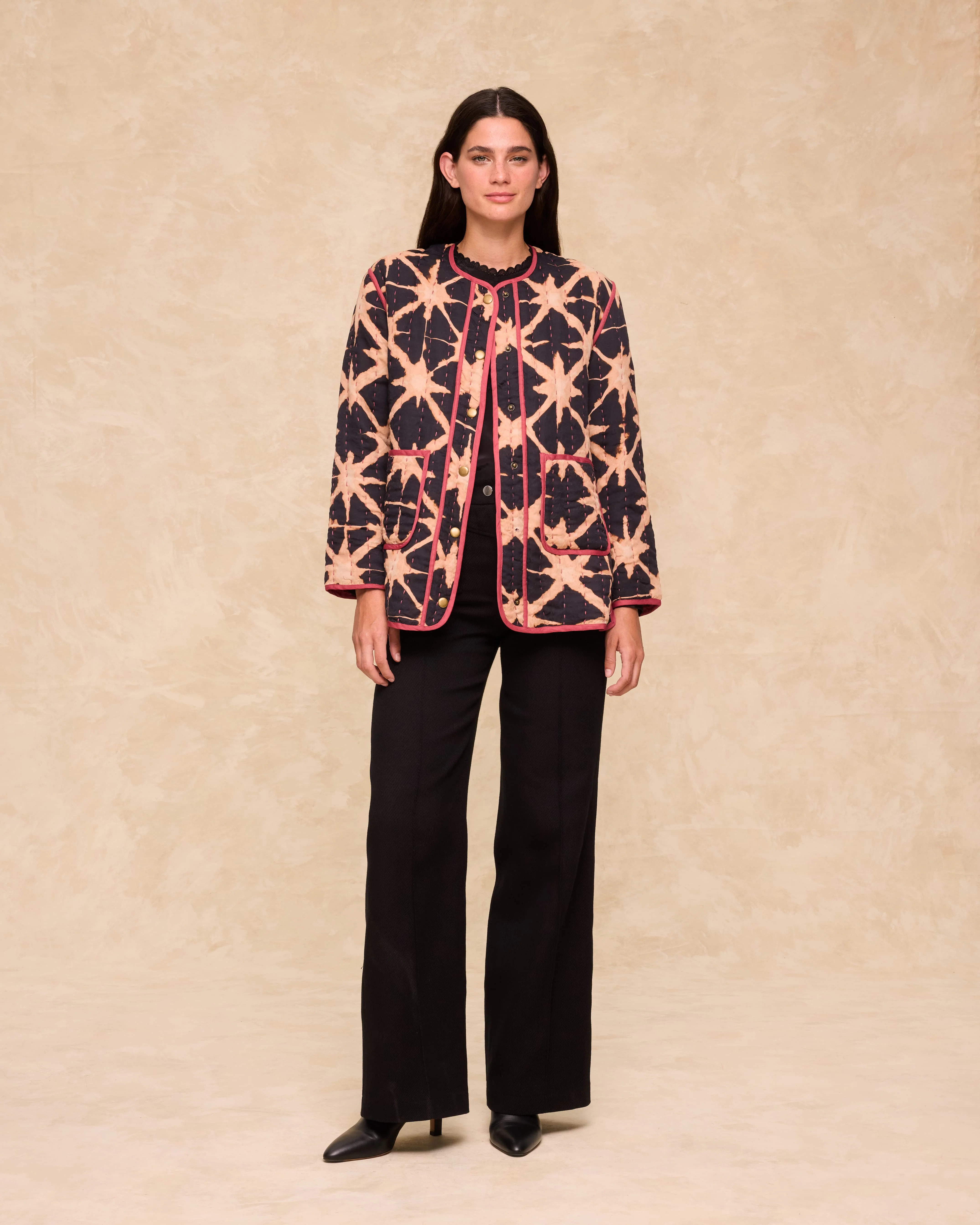 ESTRELLA | Black Printed Quilted Coat - Image 3